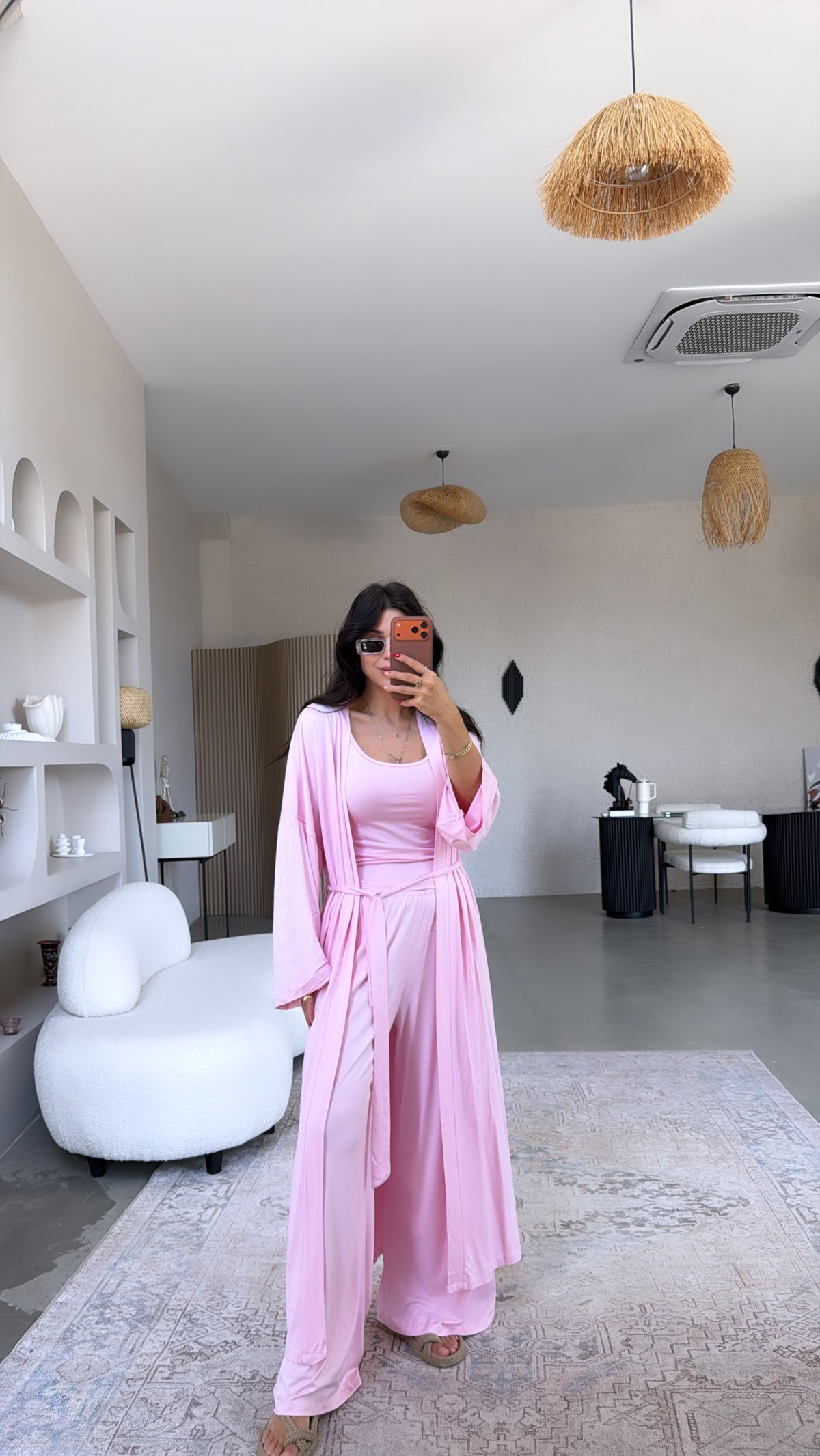 Pembe Uzun Viskon Less Kimono