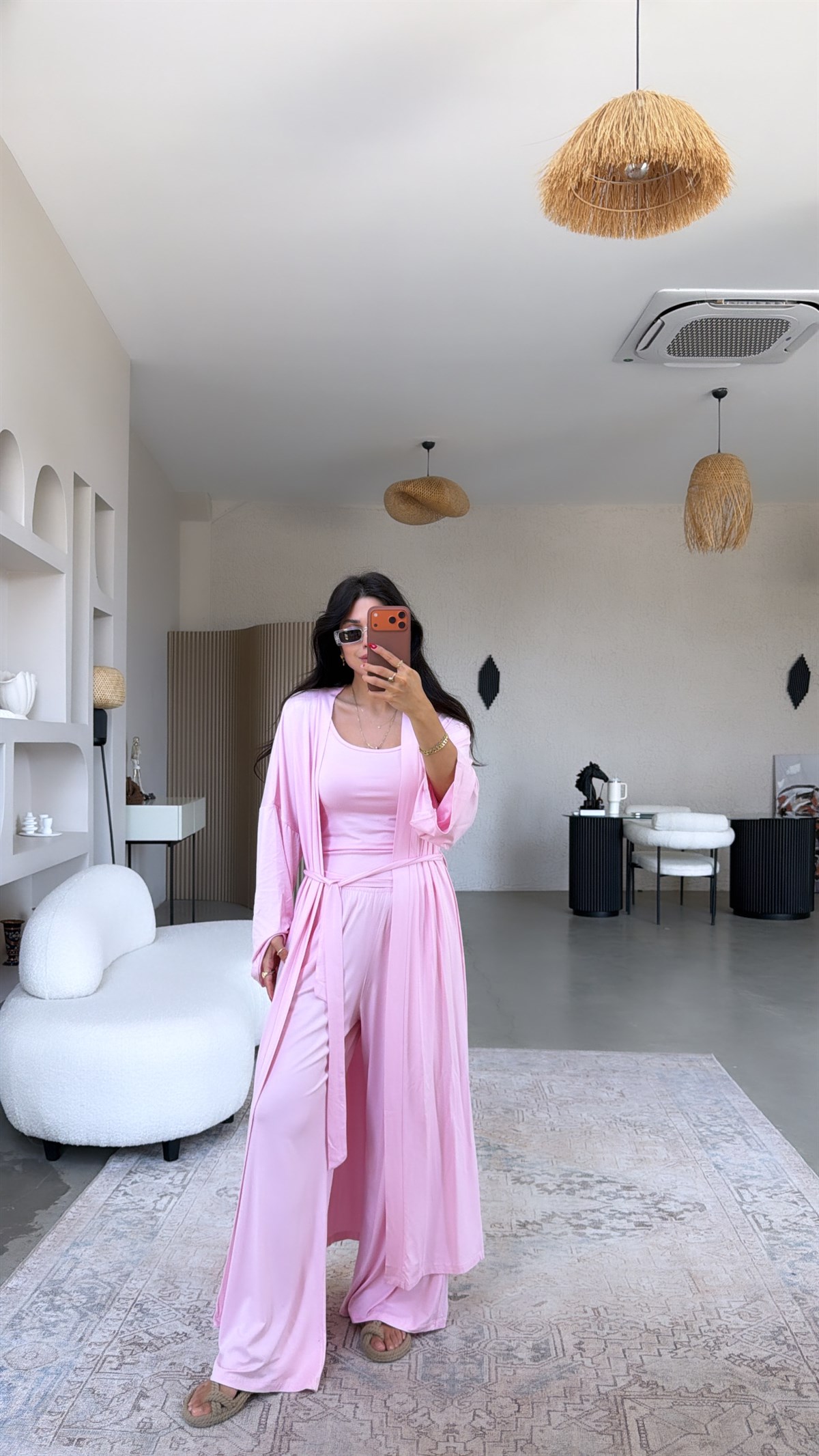 Pembe Uzun Viskon Less Kimono