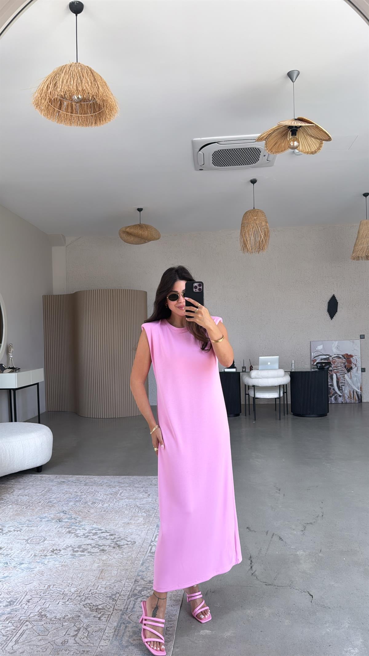 Pembe Vatkalı Modal Elbise