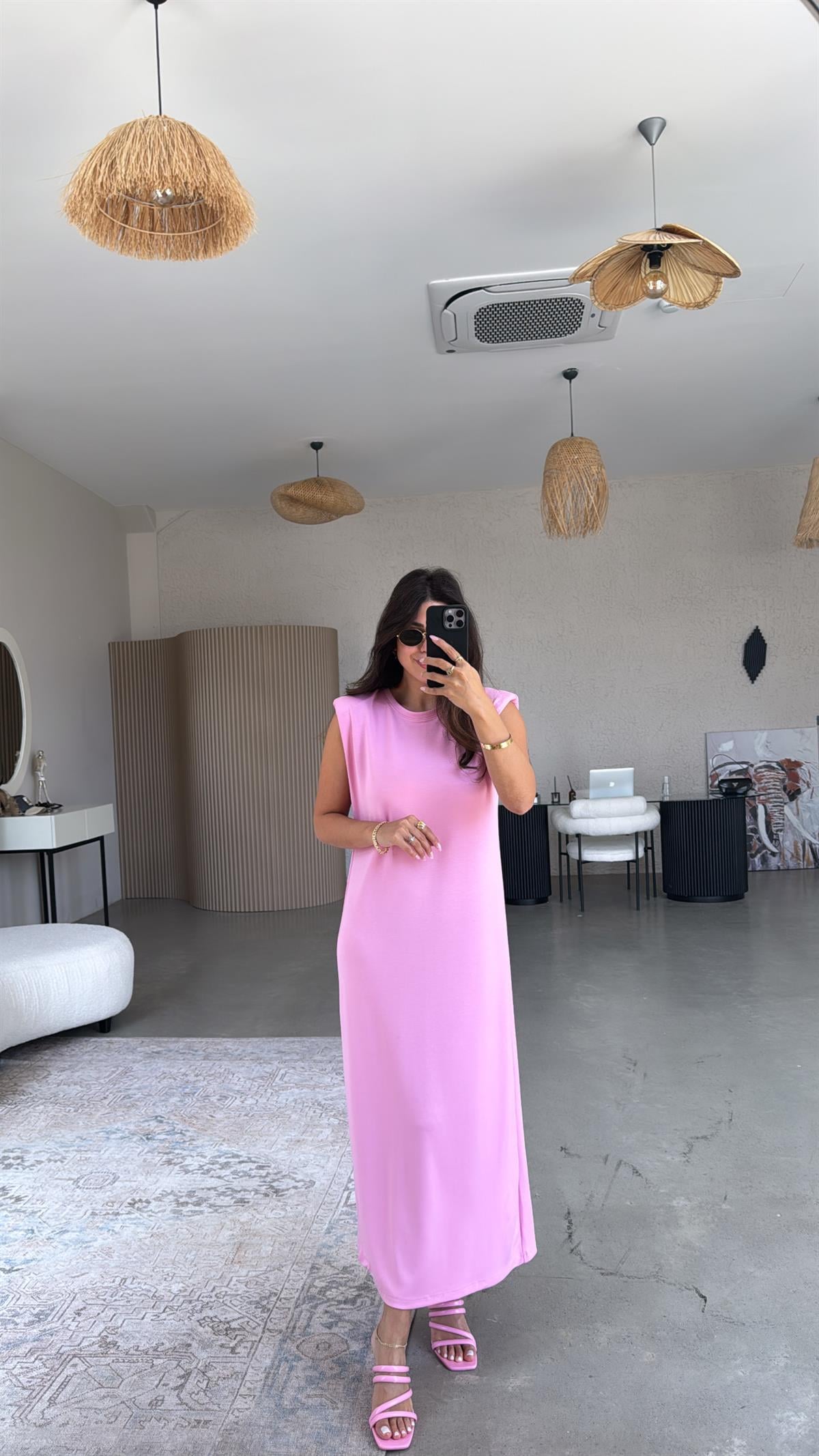 Pembe Vatkalı Modal Elbise