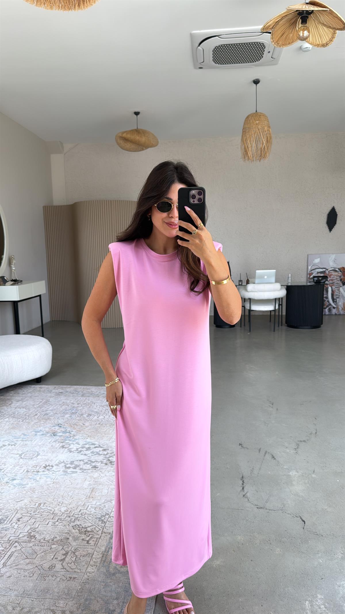 Pembe Vatkalı Modal Elbise