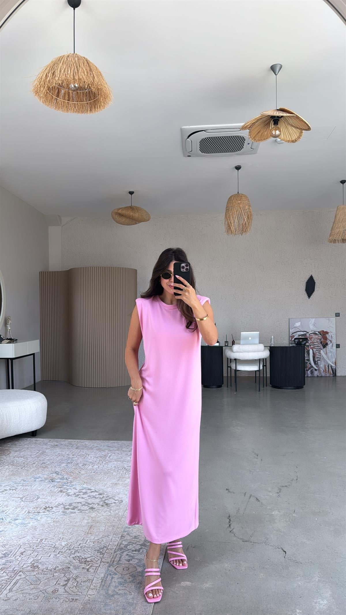 Pembe Vatkalı Modal Elbise