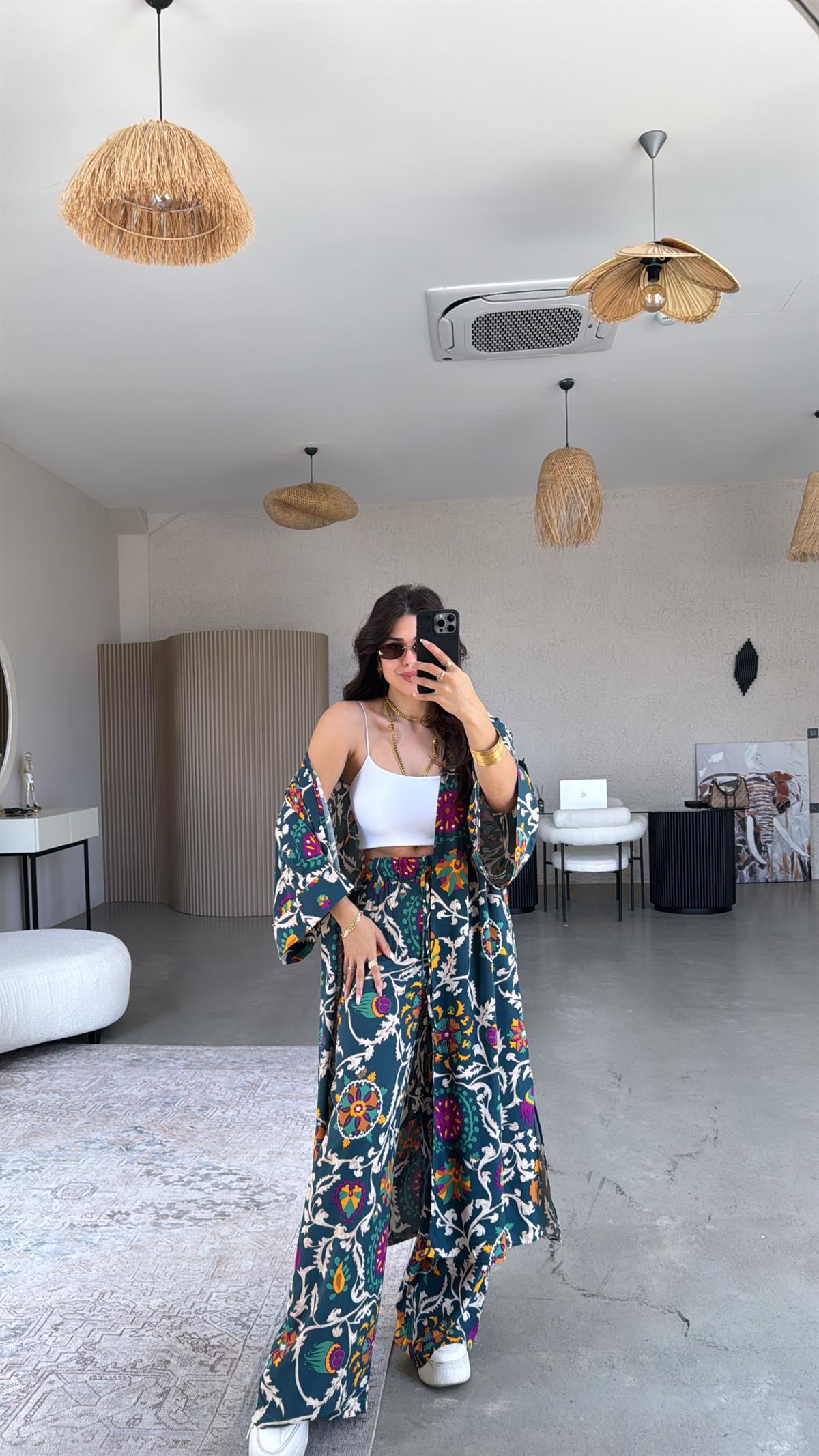 Petrol Juna Kimono Pantolon Takım