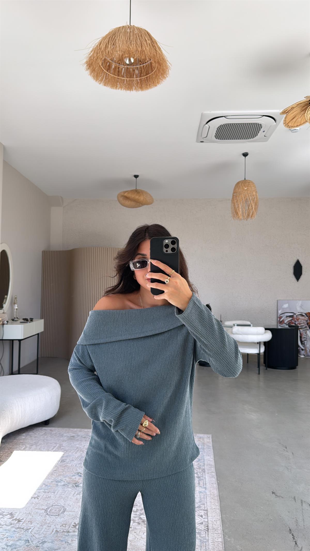 Petrol Mavi Madonna Bürümcük Takım