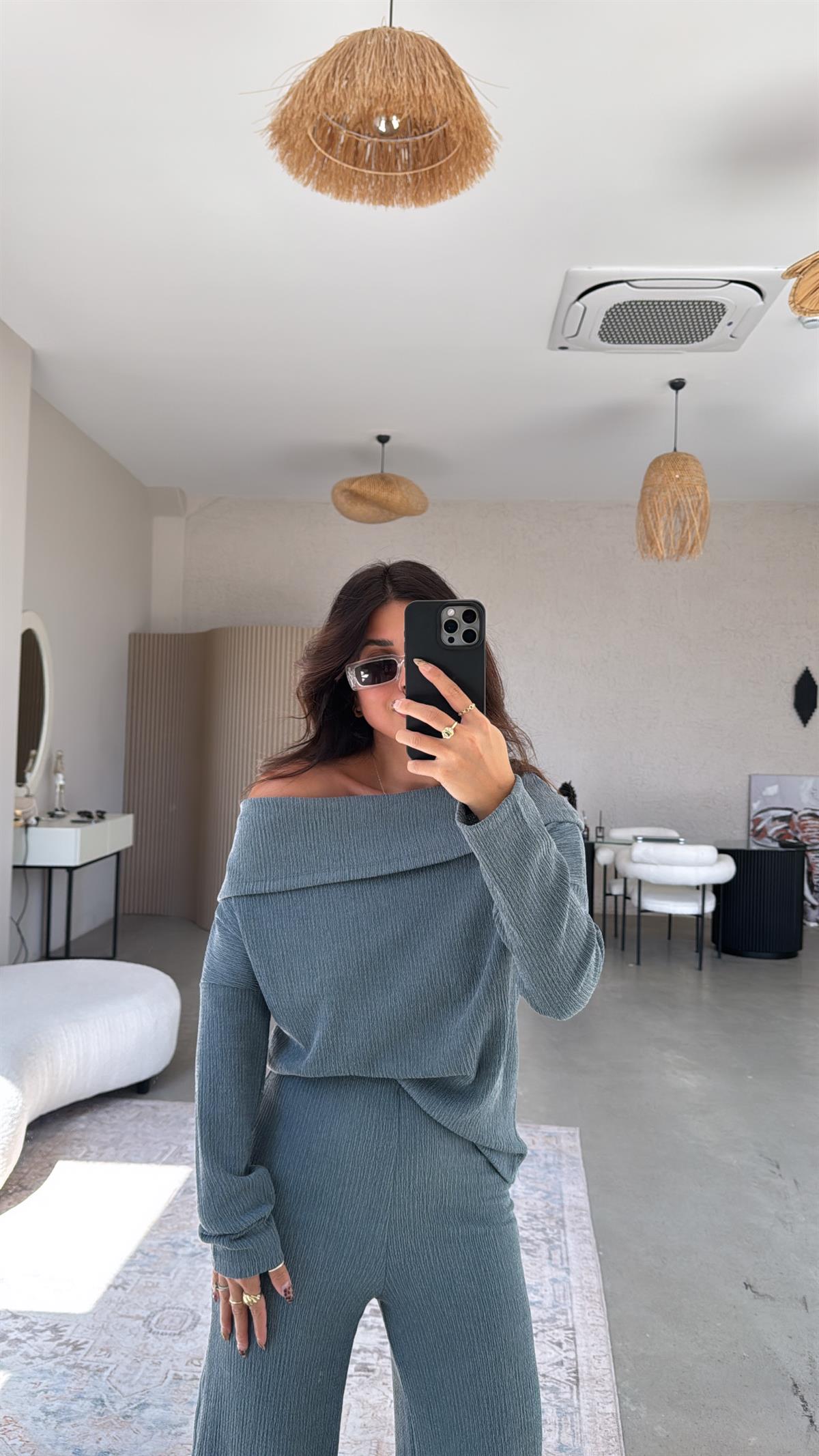 Petrol Mavi Madonna Bürümcük Takım