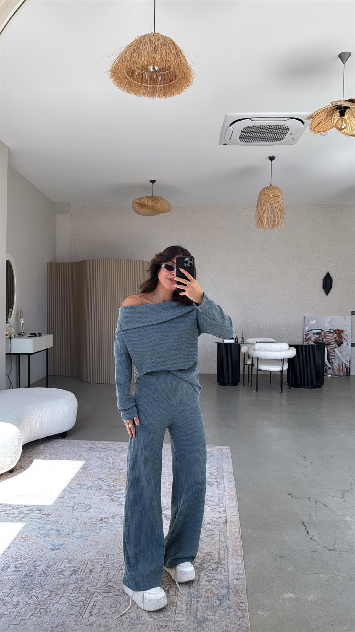 Petrol Mavi Madonna Bürümcük Takım