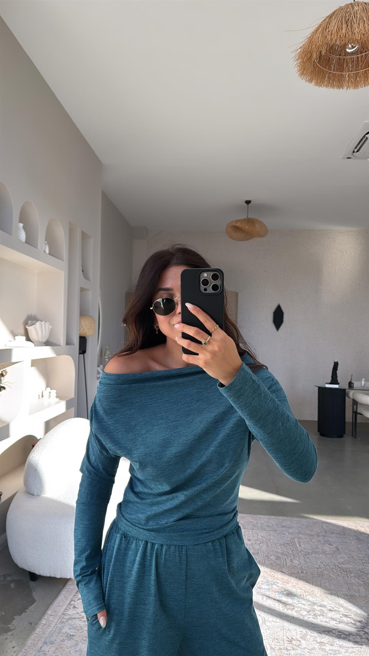 Petrol Rengi Omzu Düşük Rahat Takım