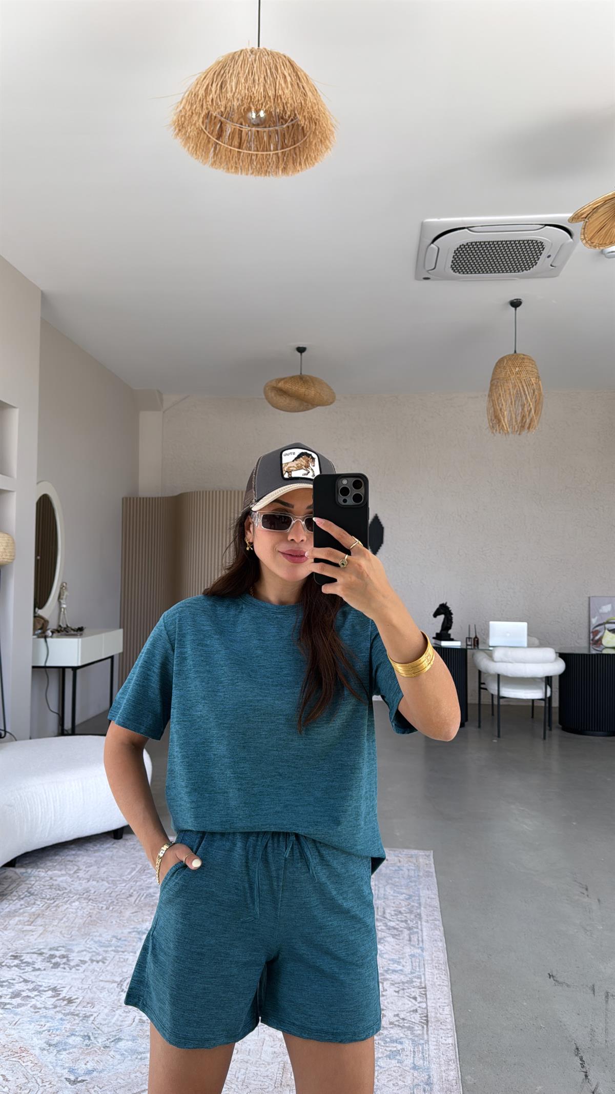 Petrol Yeşili Şort Tshirt Basic Takım