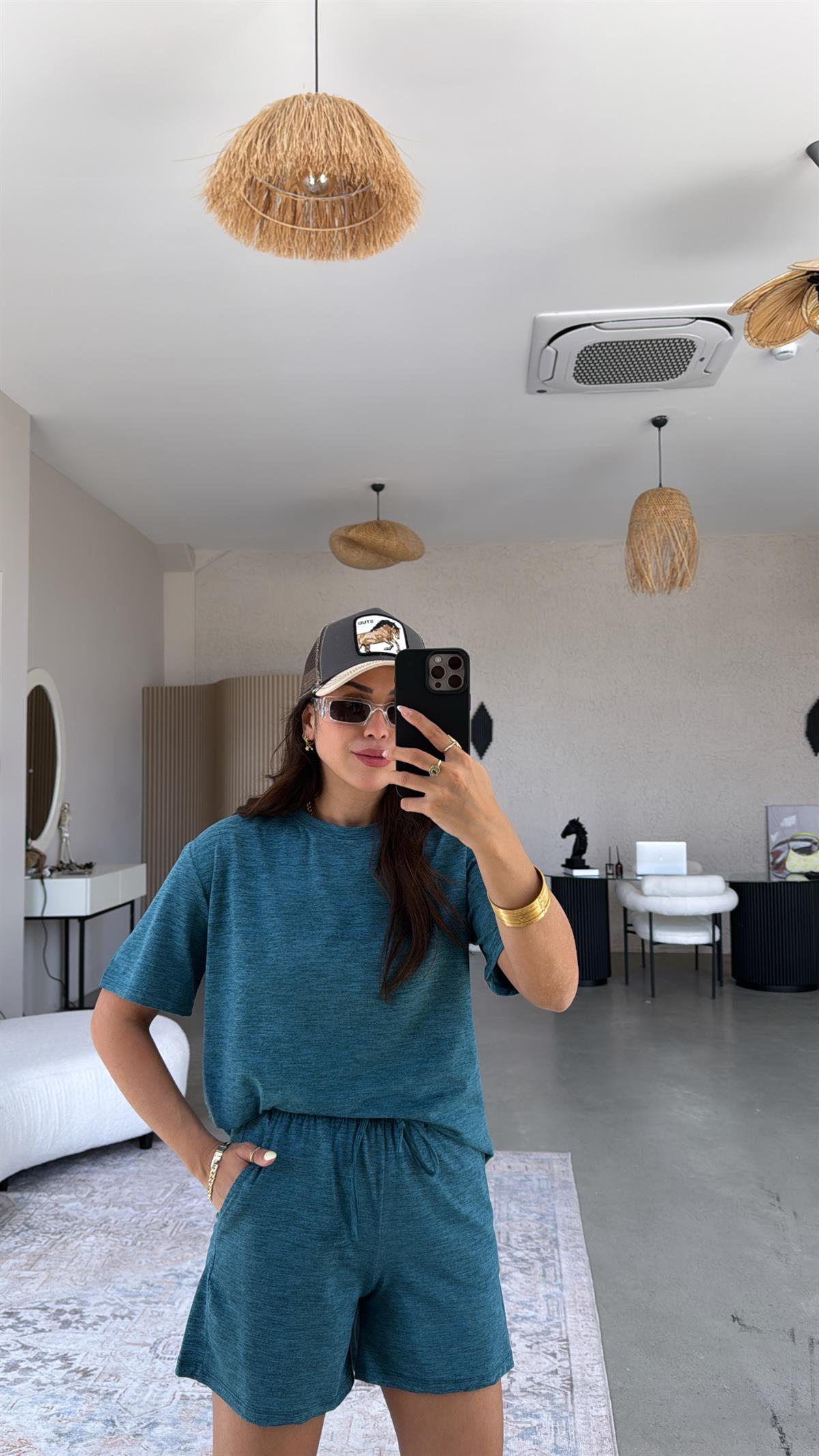 Petrol Yeşili Şort Tshirt Basic Takım