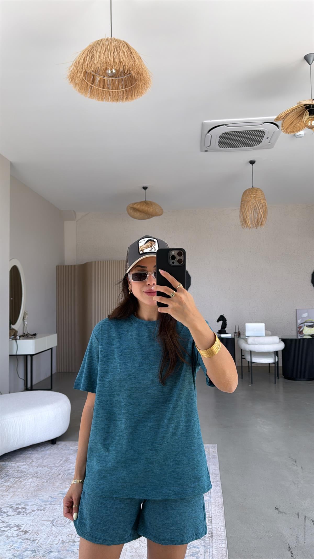 Petrol Yeşili Şort Tshirt Basic Takım