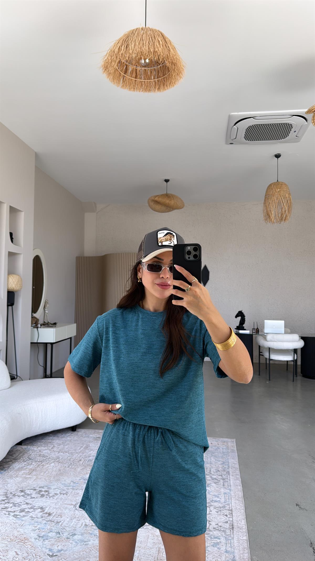 Petrol Yeşili Şort Tshirt Basic Takım