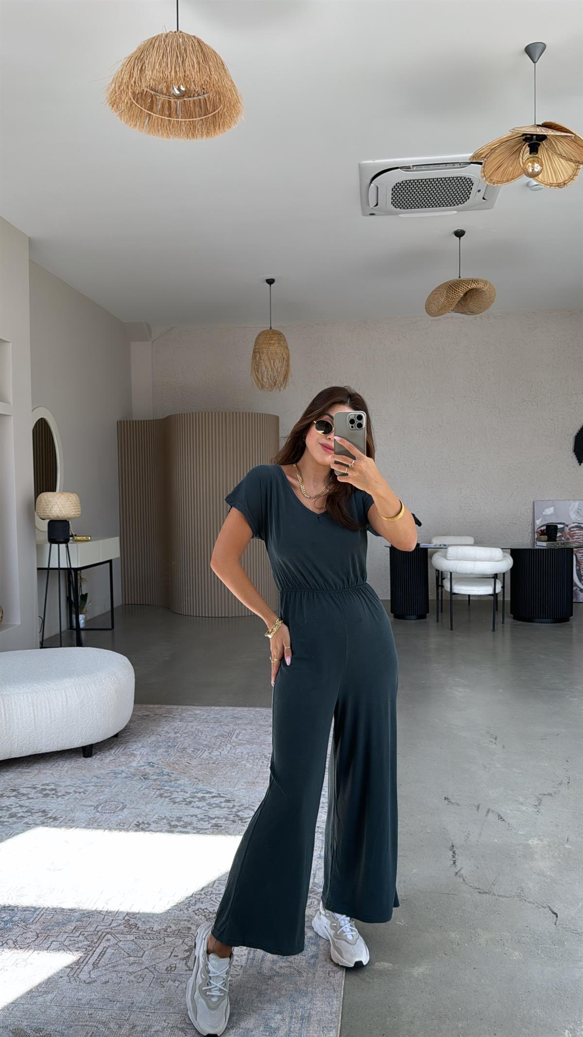 Petrol Yıkamalı V Yaka Tulum