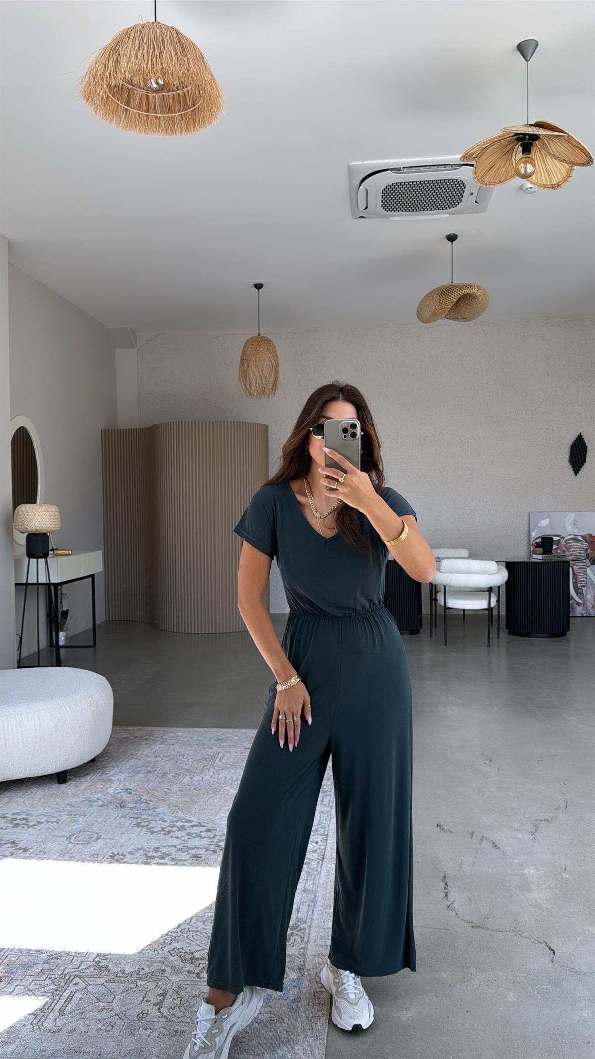 Petrol Yıkamalı V Yaka Tulum