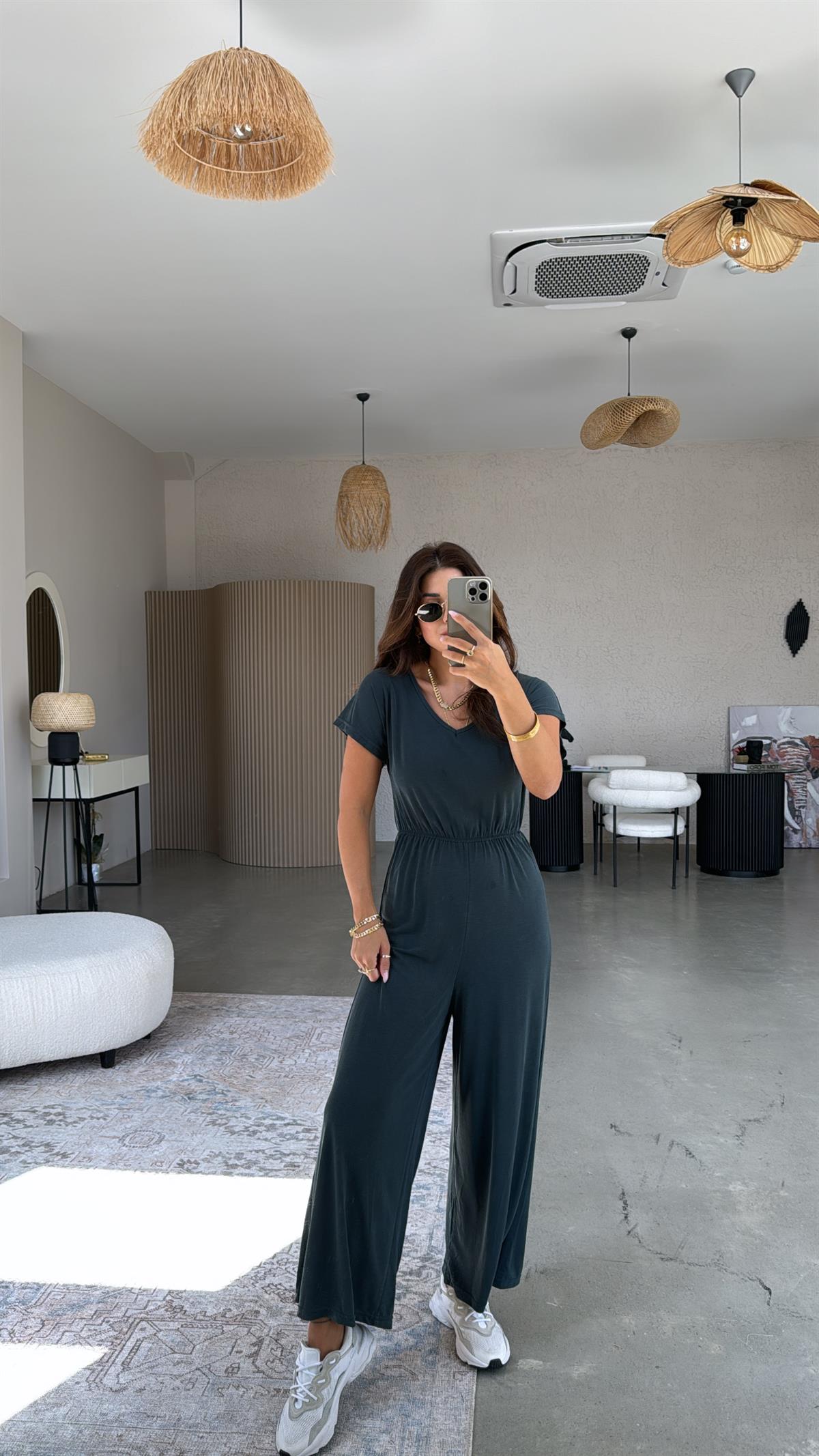 Petrol Yıkamalı V Yaka Tulum