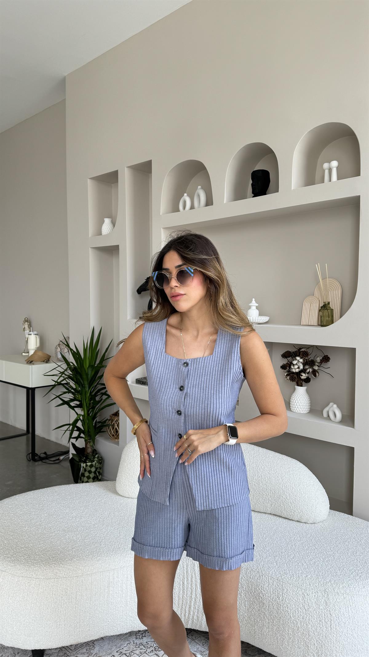 Pliseli Yelek Şort Takım