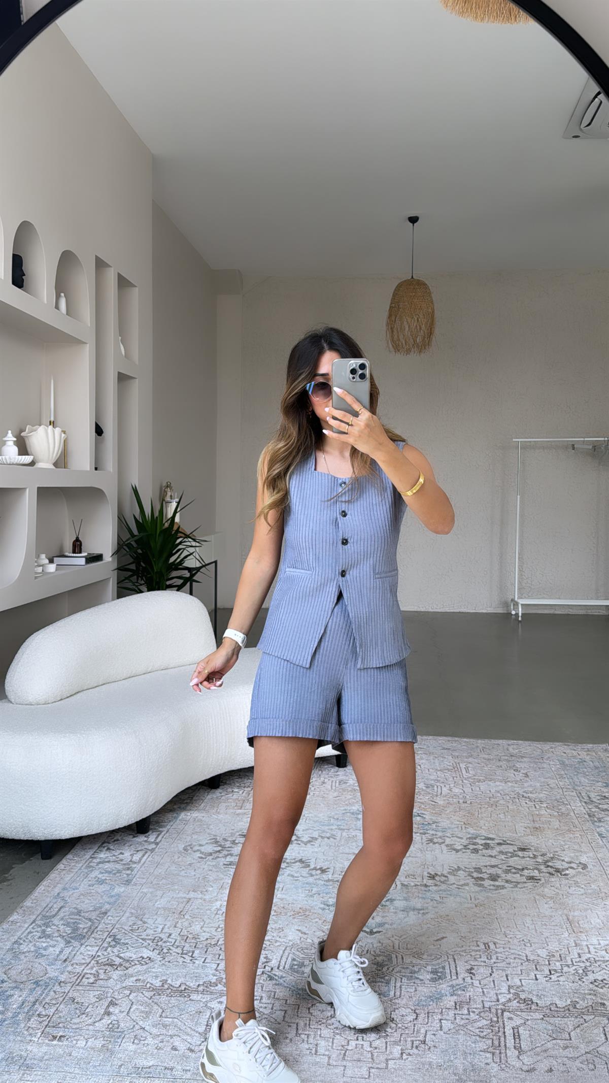 Pliseli Yelek Şort Takım