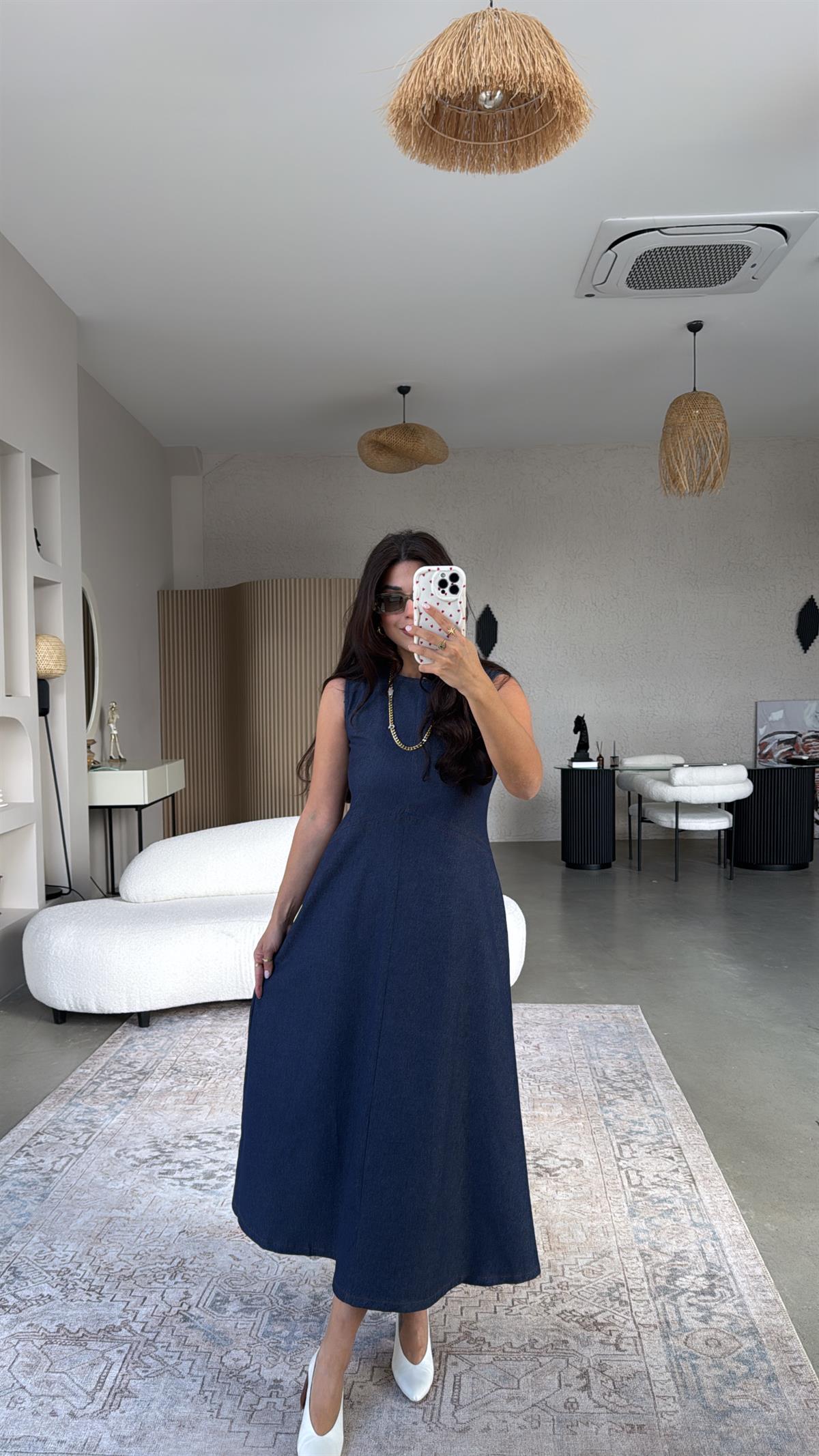 Premium Likralı Denim Elbise