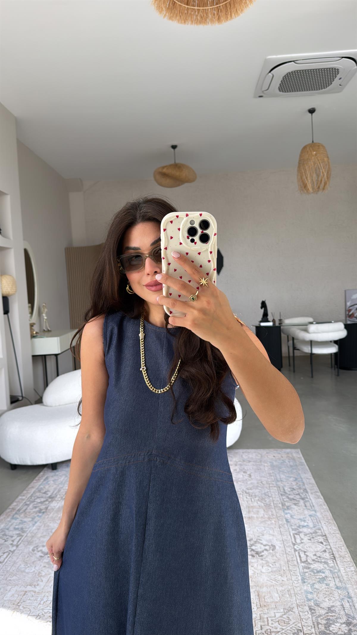 Premium Likralı Denim Elbise