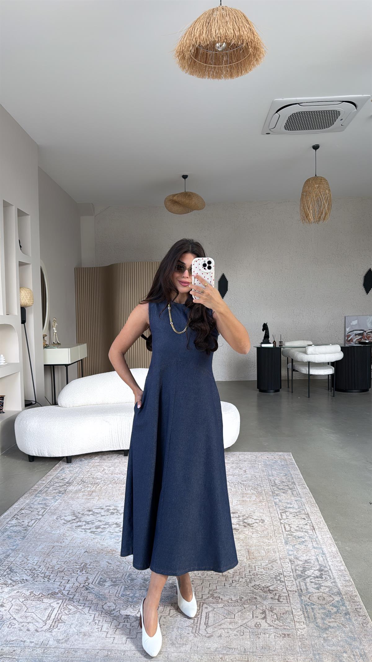 Premium Likralı Denim Elbise