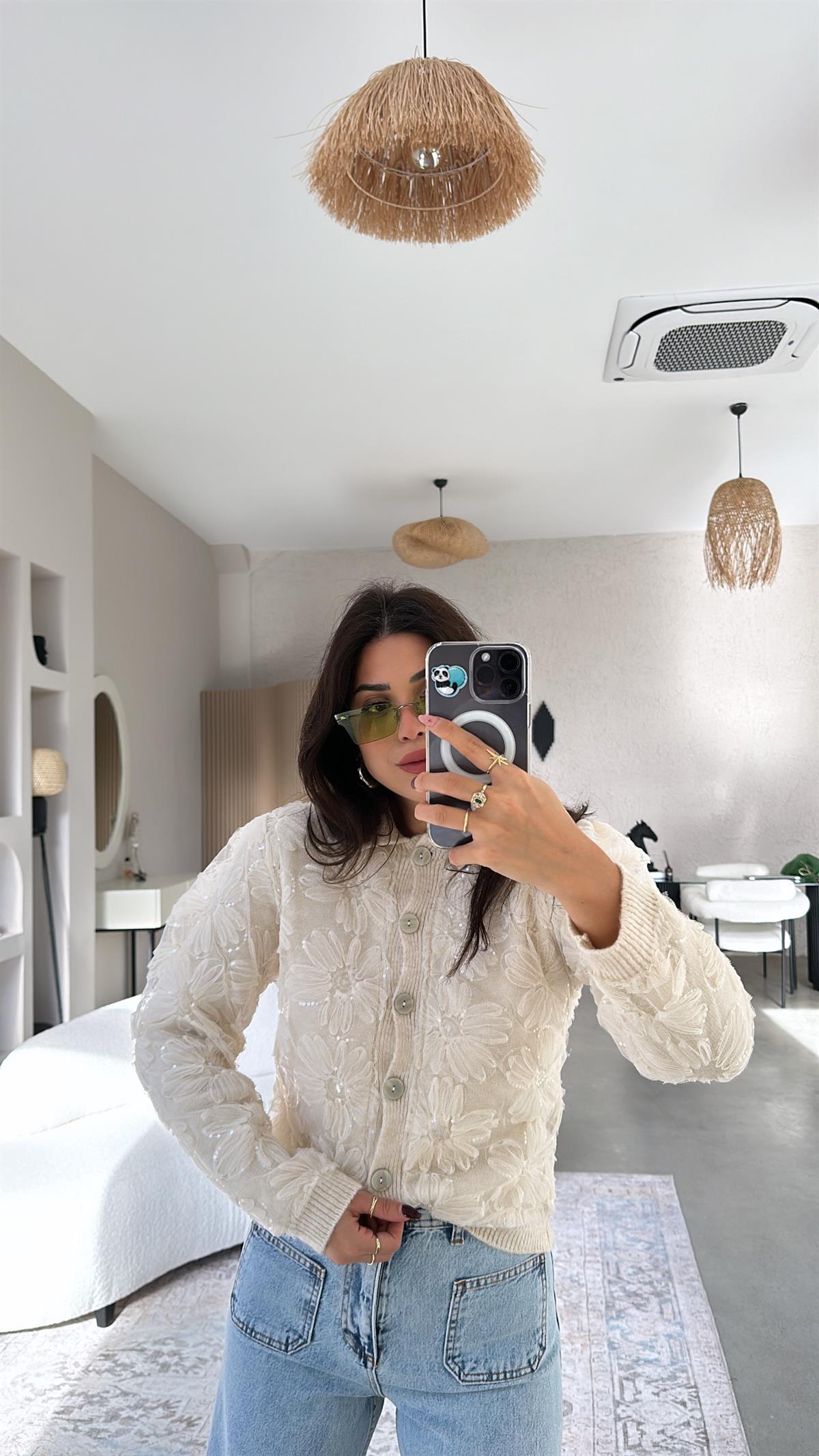 Premium Tül Payet İşlemeli Hırka