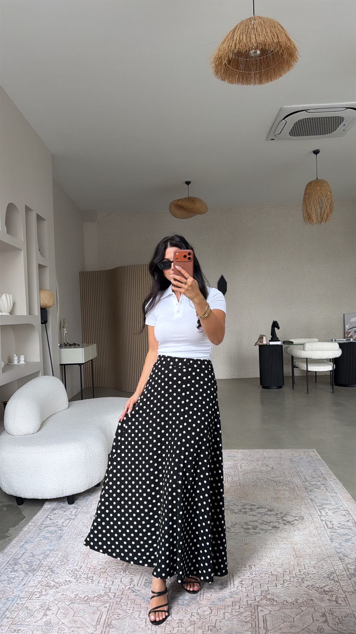 Puantiyeli Krep Maxi Etek