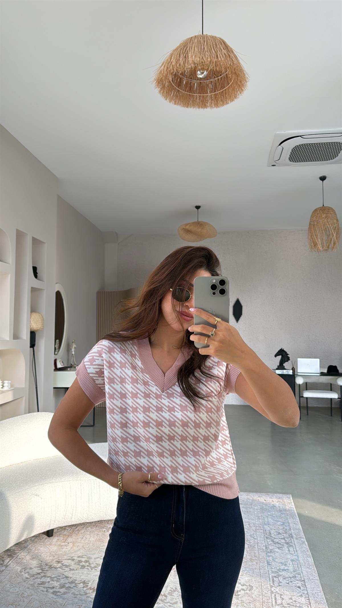 Pudra Kazayağı Triko Bluz