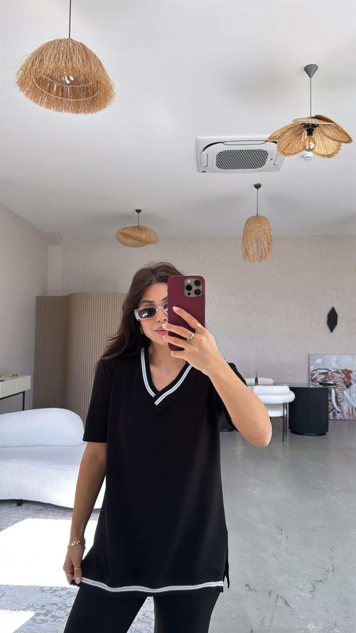 Ribana Şeritli Siyah Modal Takım