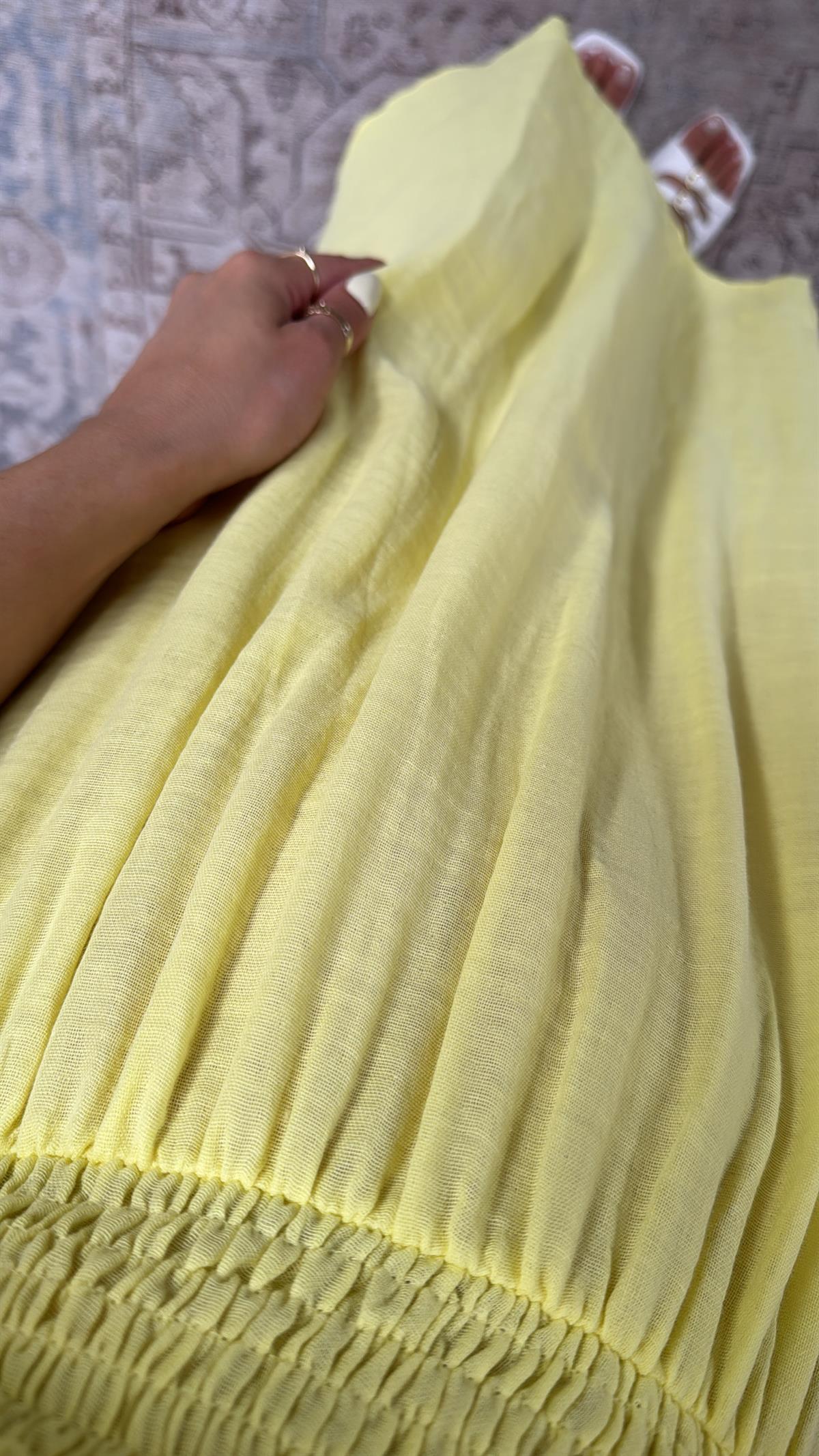 Romantik Limon Sarı Müslin Elbise