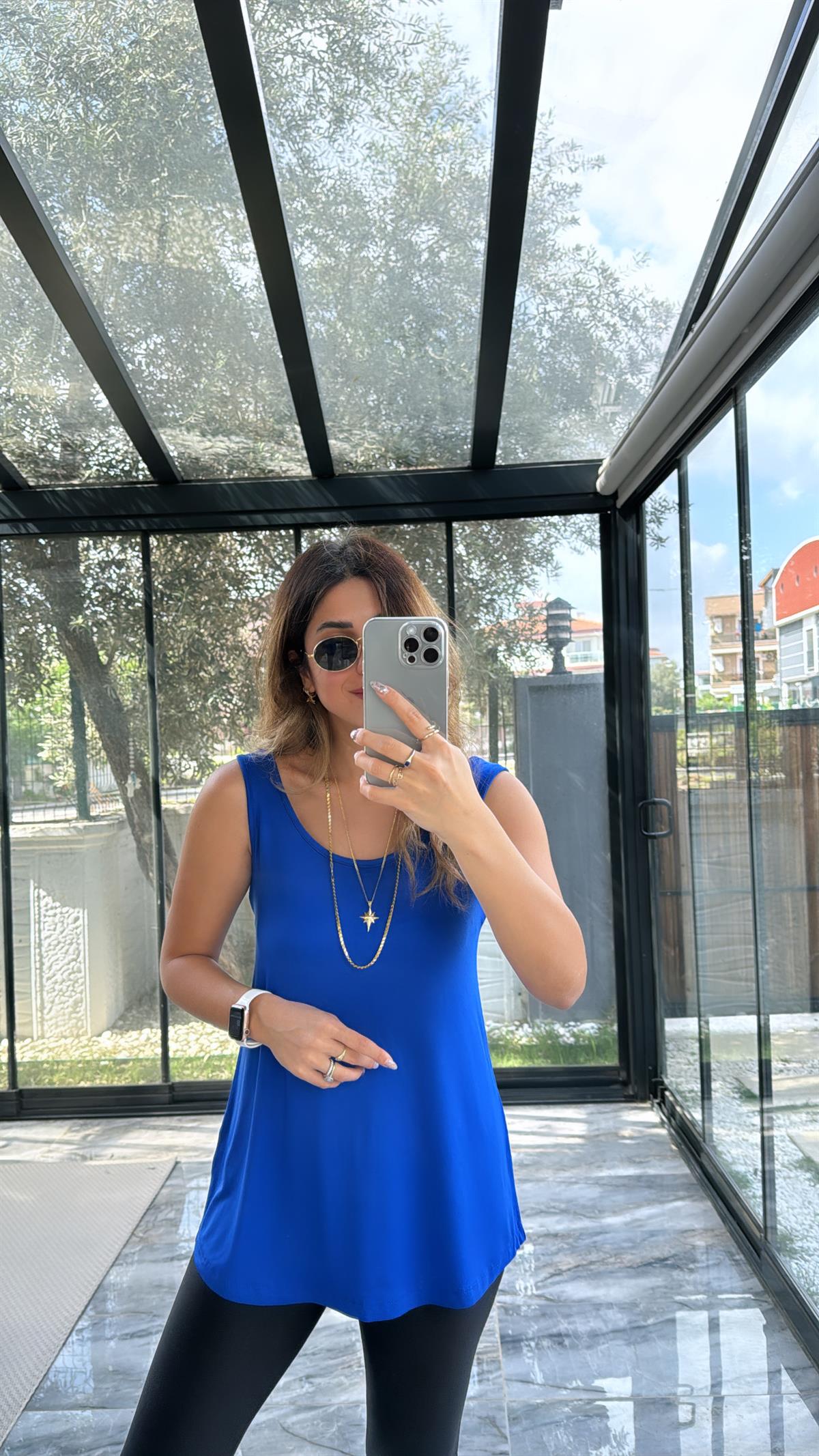 Saks Mavi Kalın Askı Salaş Atlet