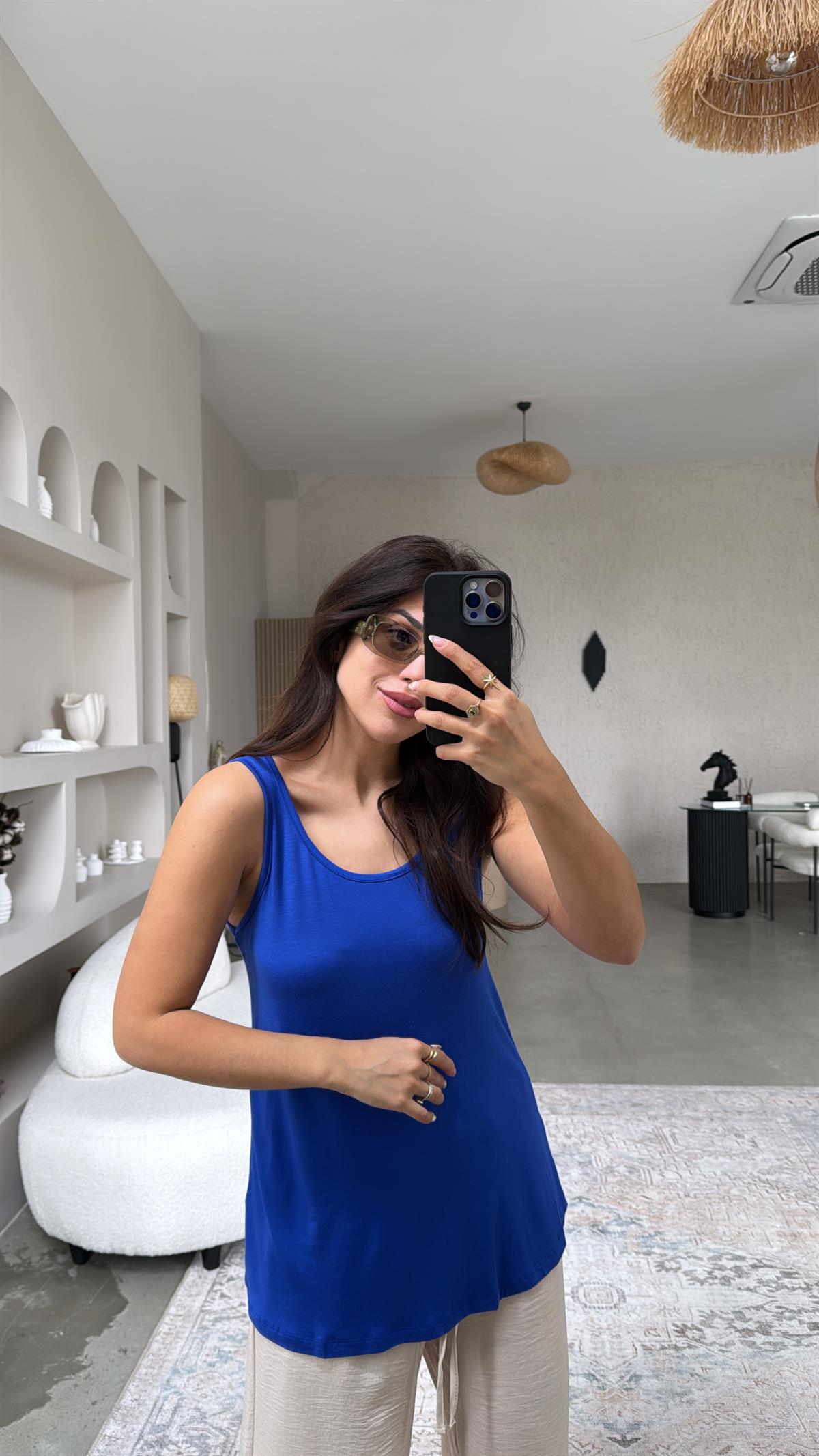 Saks Mavi Kalın Askı Salaş Atlet