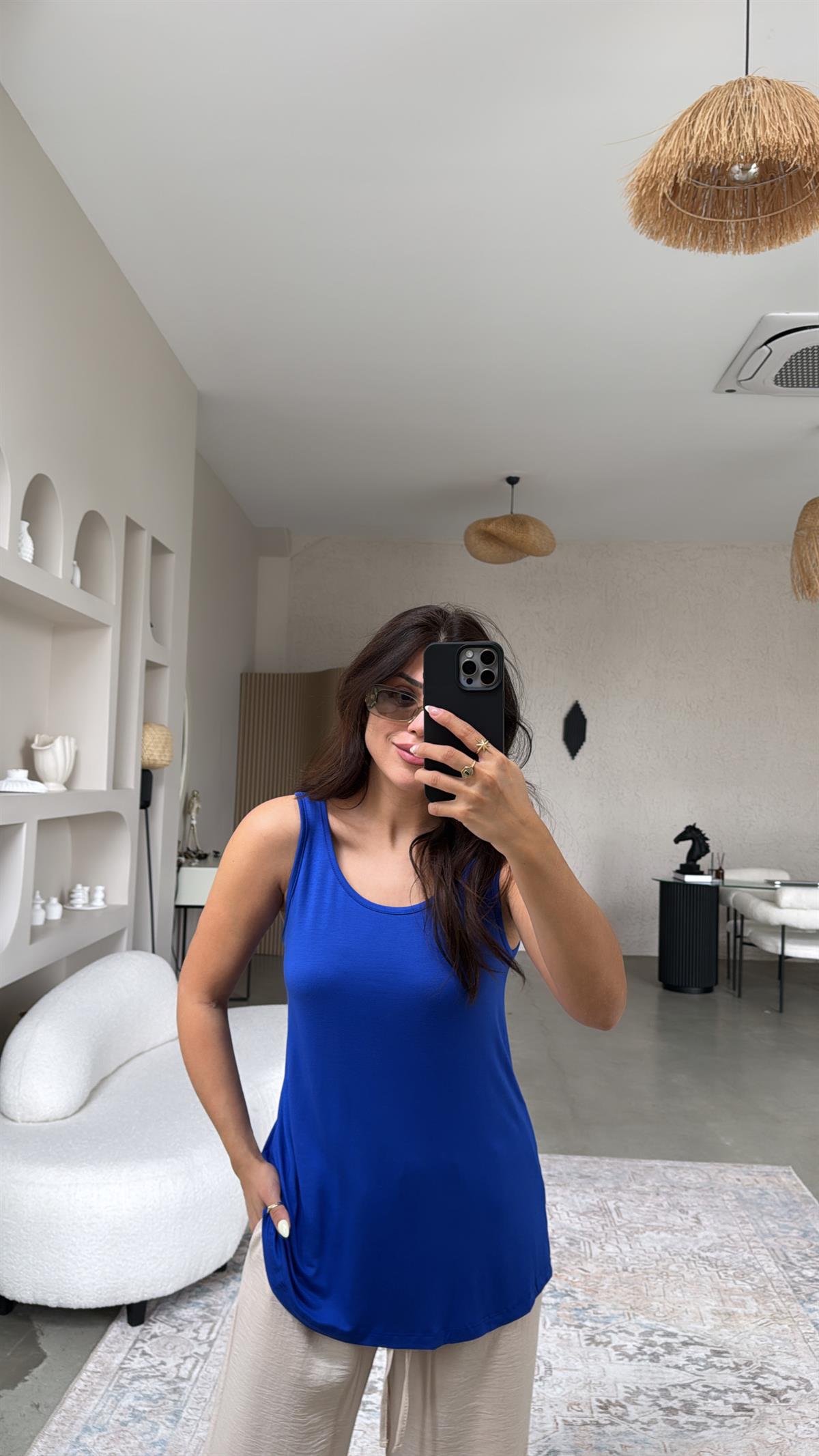 Saks Mavi Kalın Askı Salaş Atlet