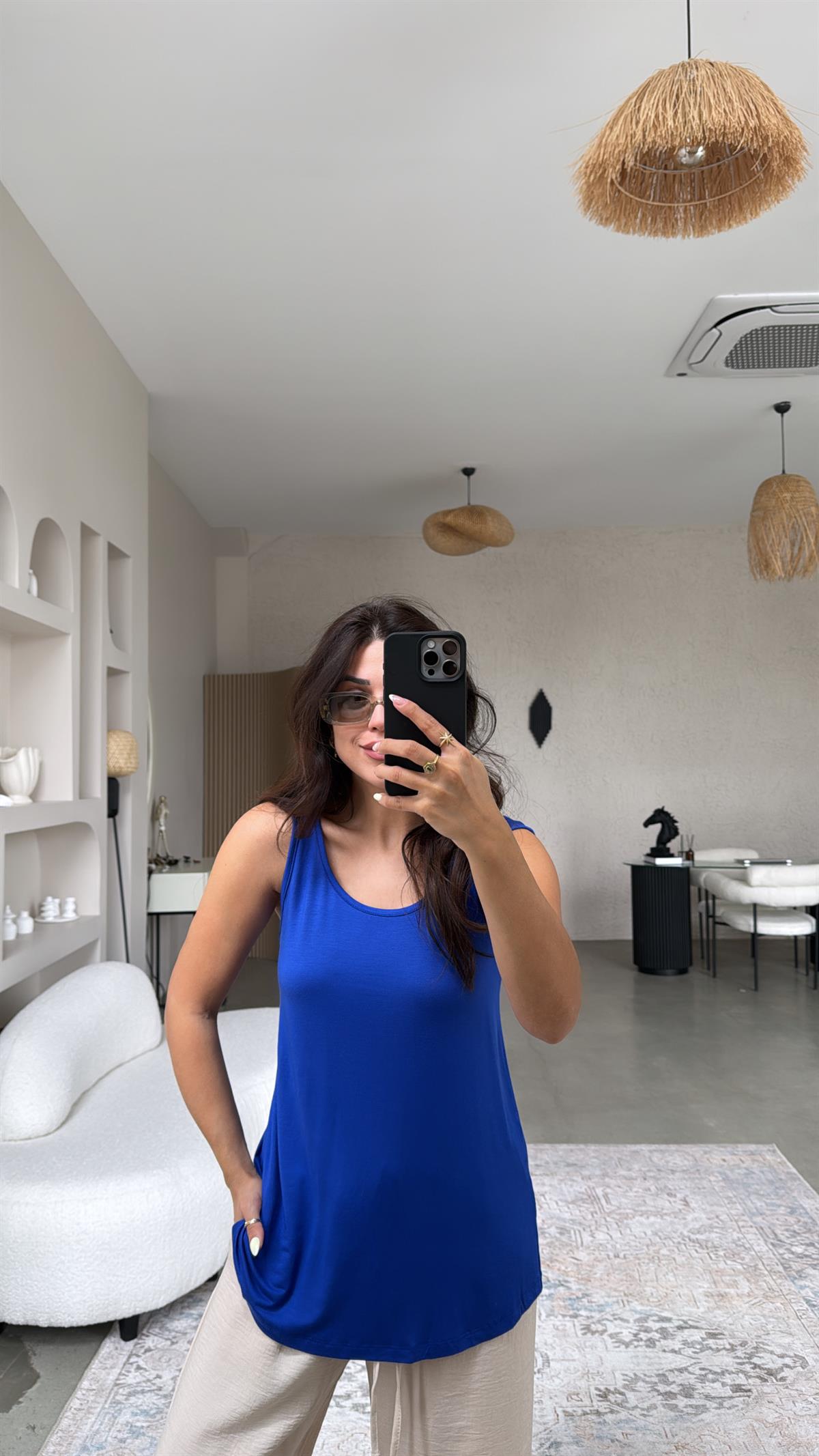 Saks Mavi Kalın Askı Salaş Atlet