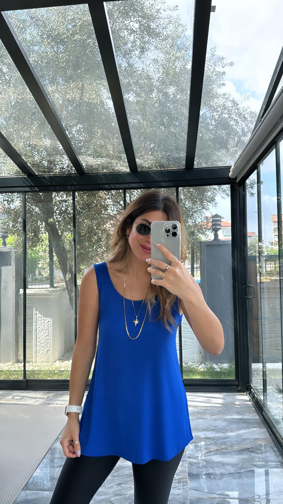 Saks Mavi Kalın Askı Salaş Atlet