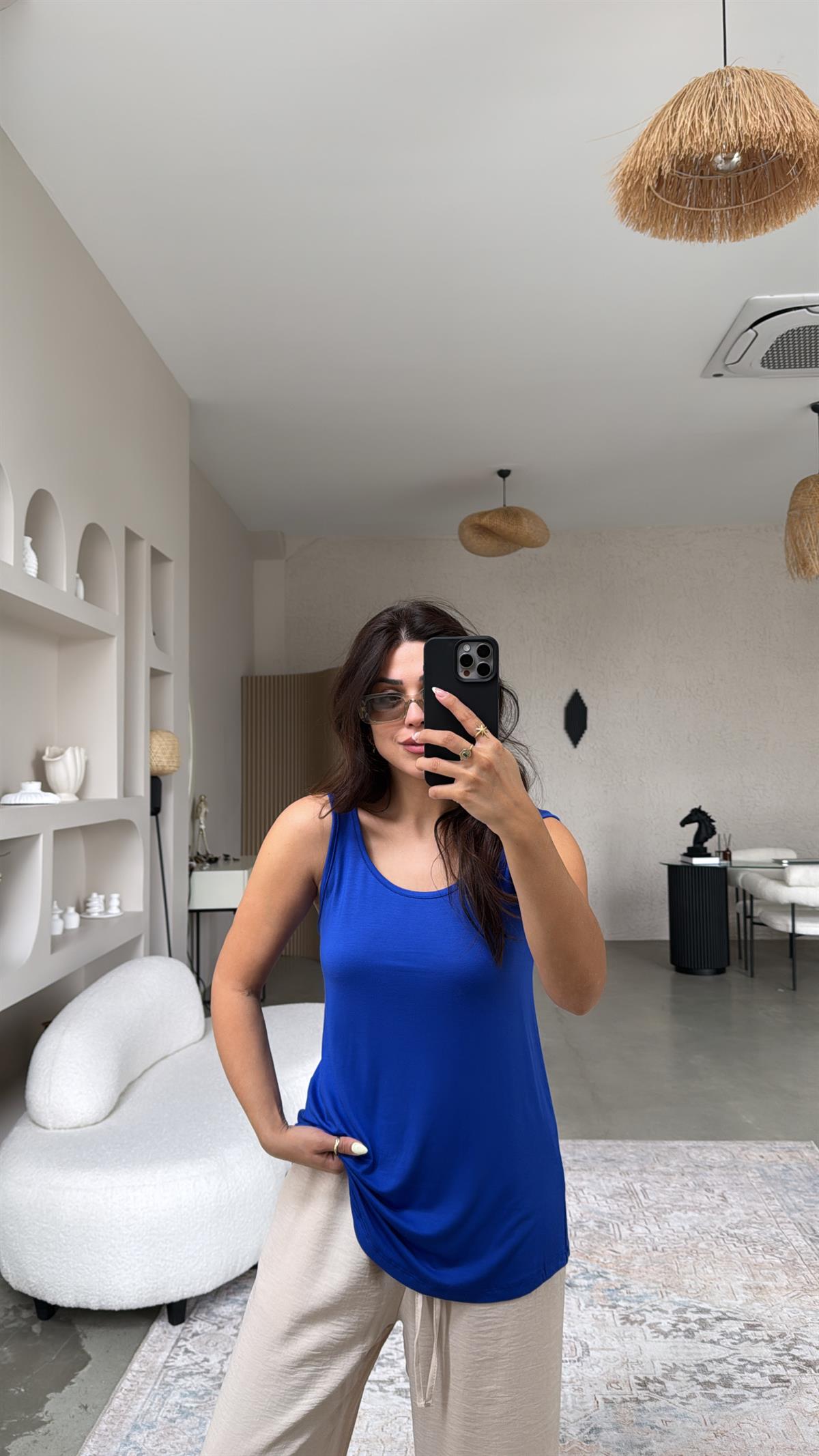 Saks Mavi Kalın Askı Salaş Atlet