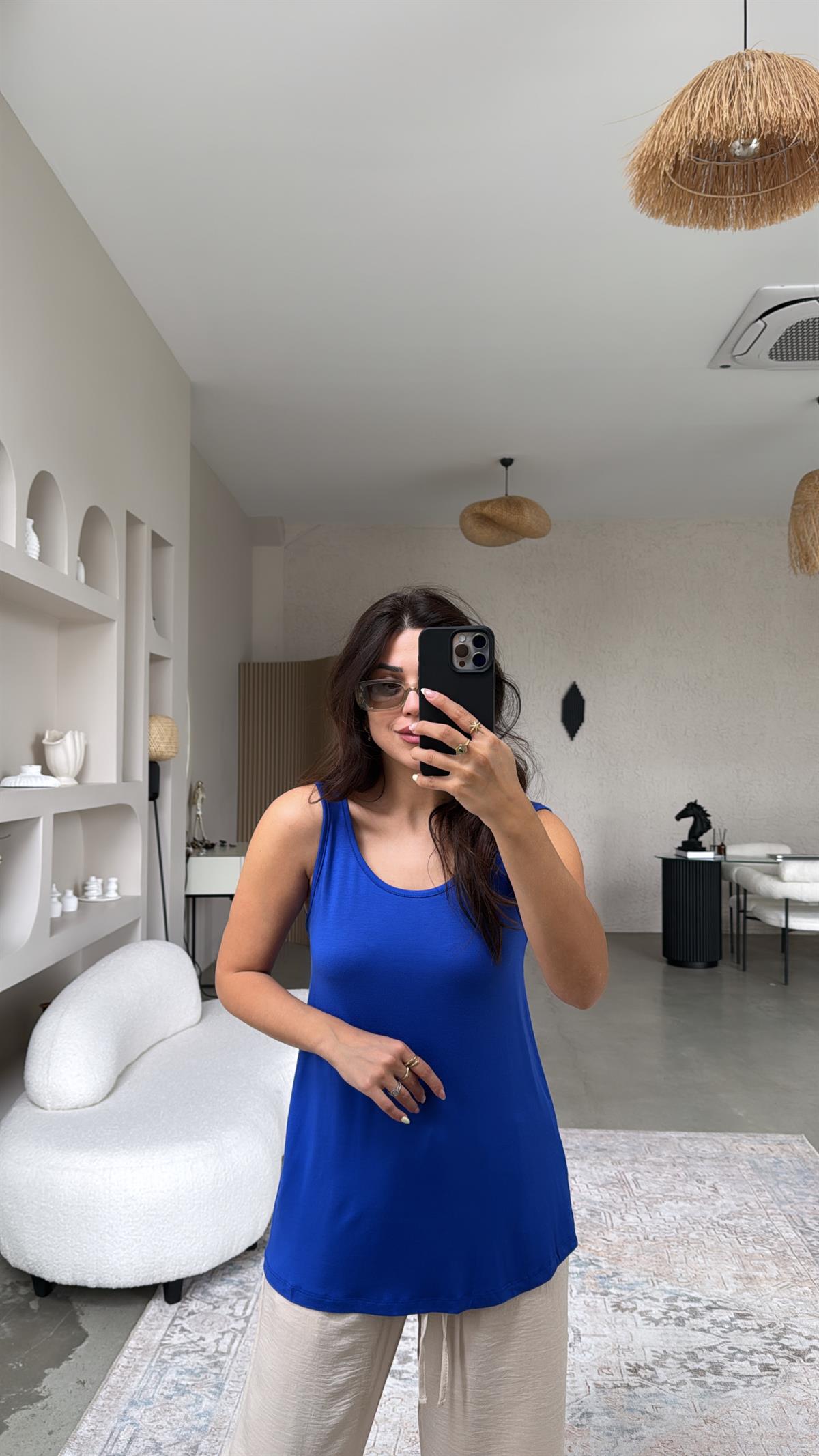 Saks Mavi Kalın Askı Salaş Atlet