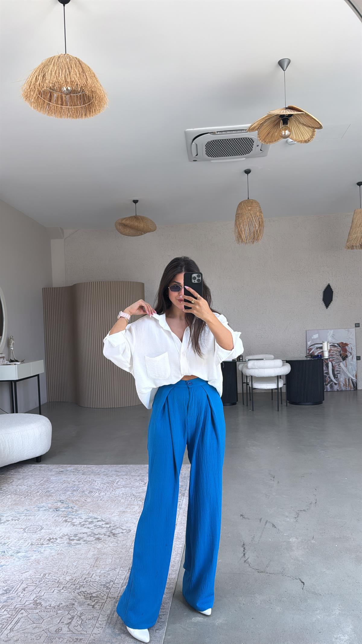 Saks Mavi Kruvaze Pile Pantolon