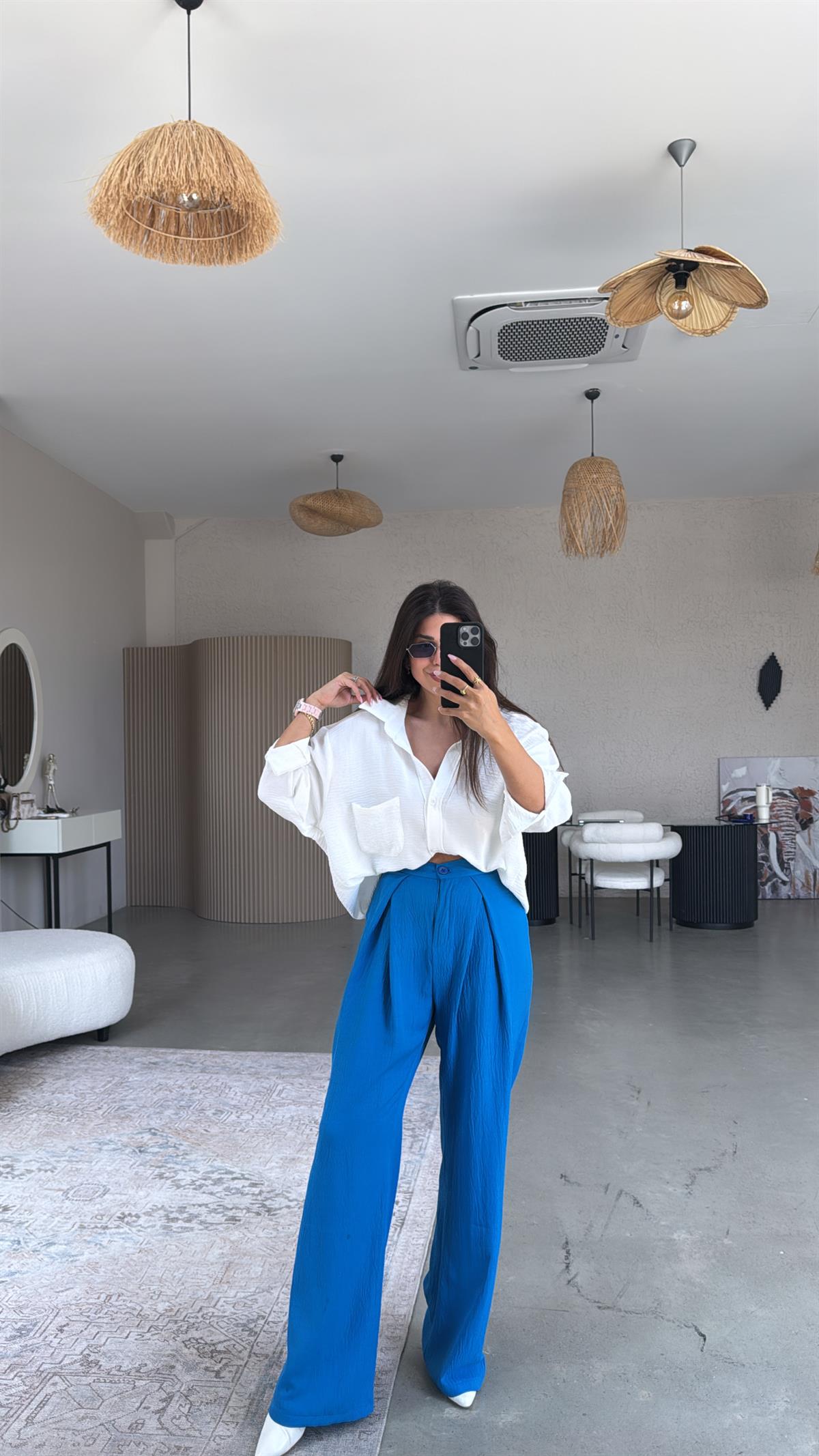 Saks Mavi Kruvaze Pile Pantolon