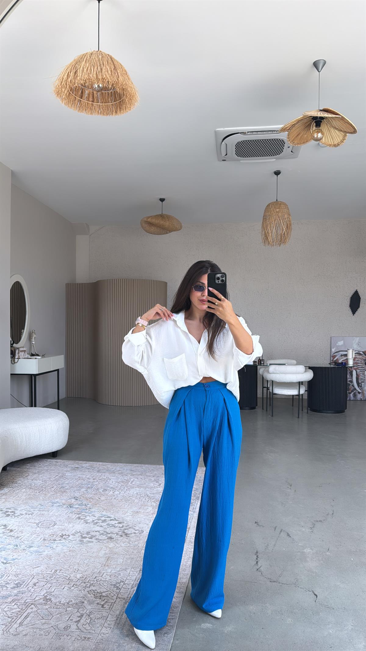 Saks Mavi Kruvaze Pile Pantolon