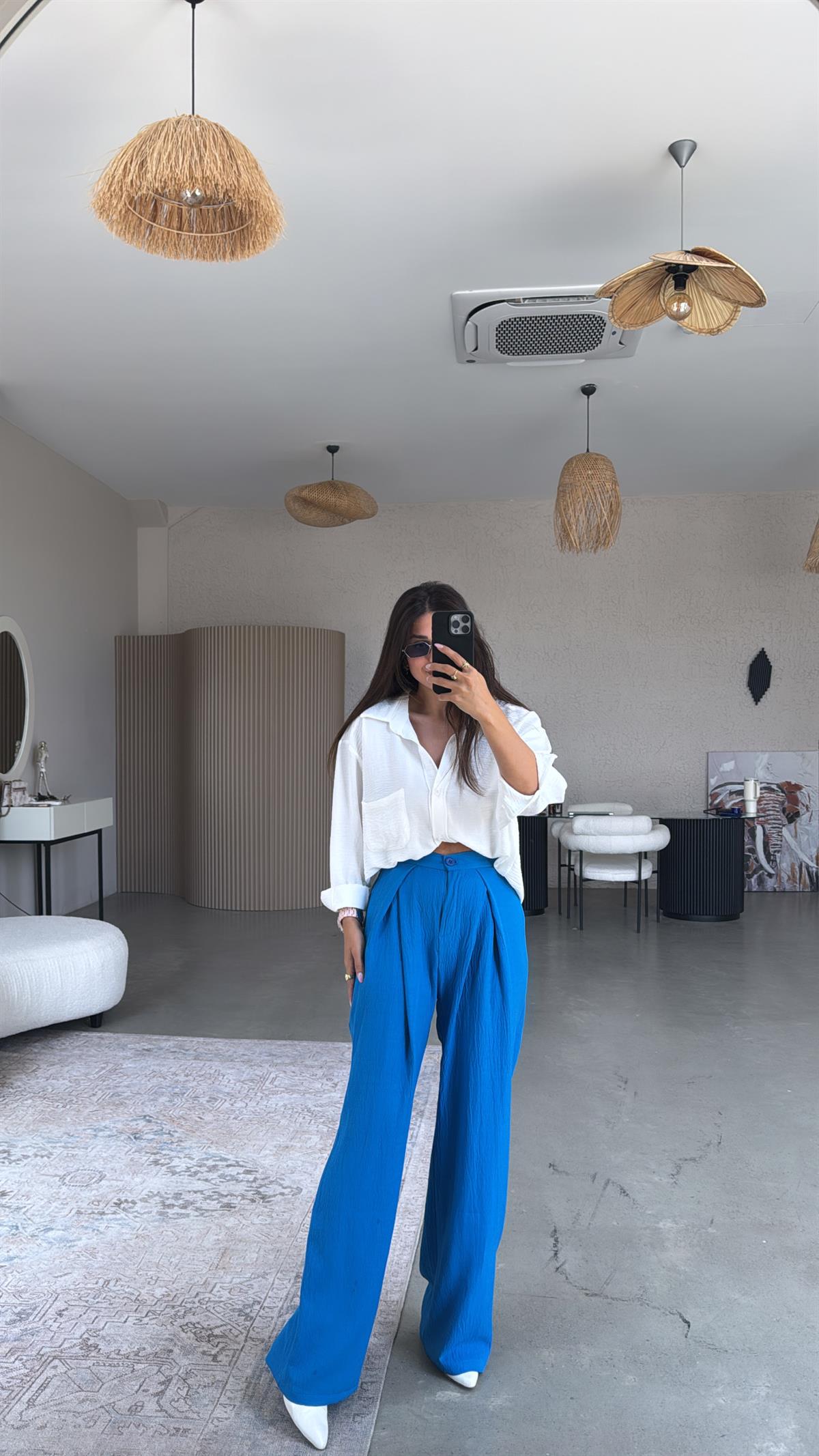 Saks Mavi Kruvaze Pile Pantolon