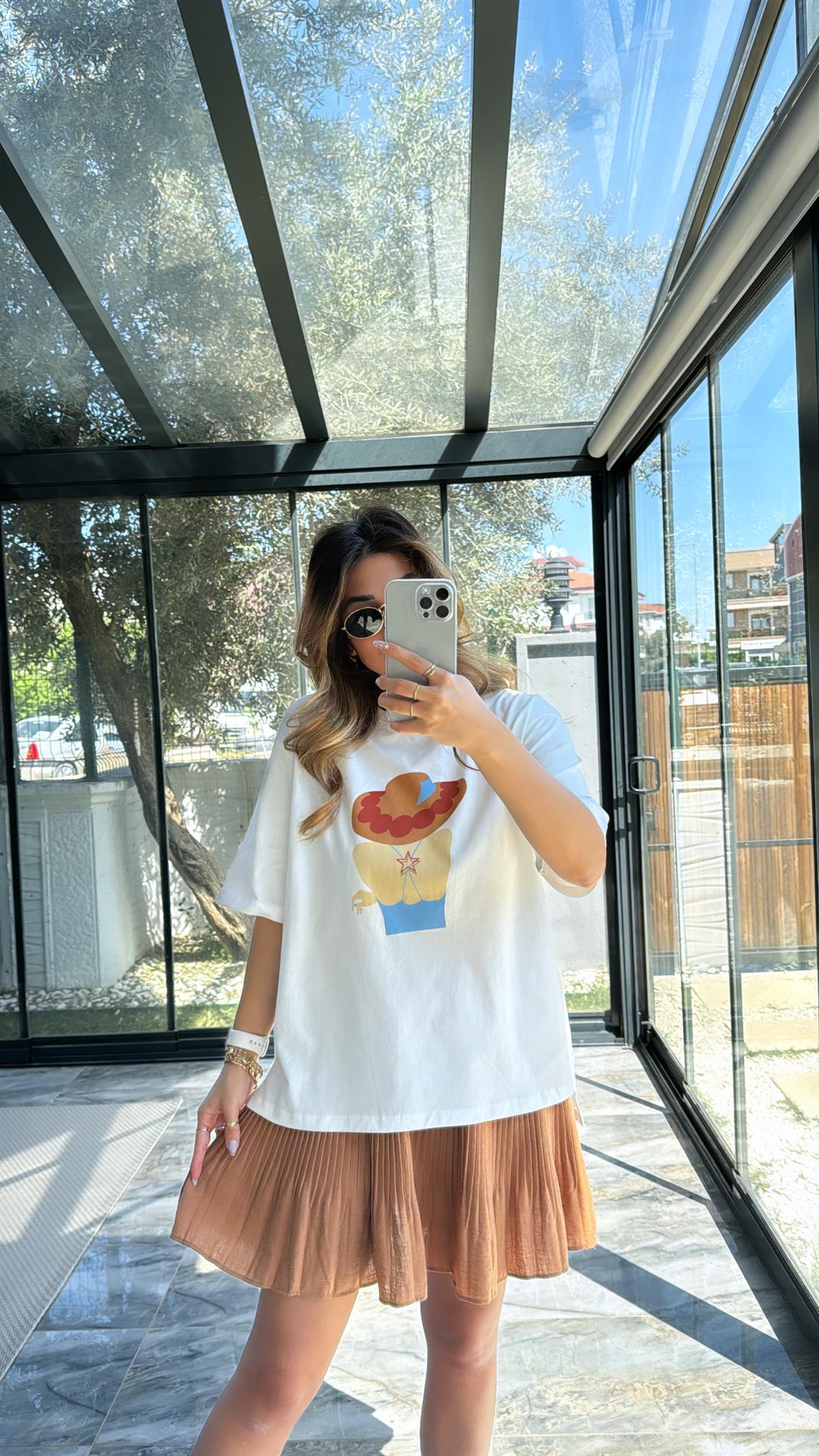 Şapka Baskılı Pamuklu Tshirt