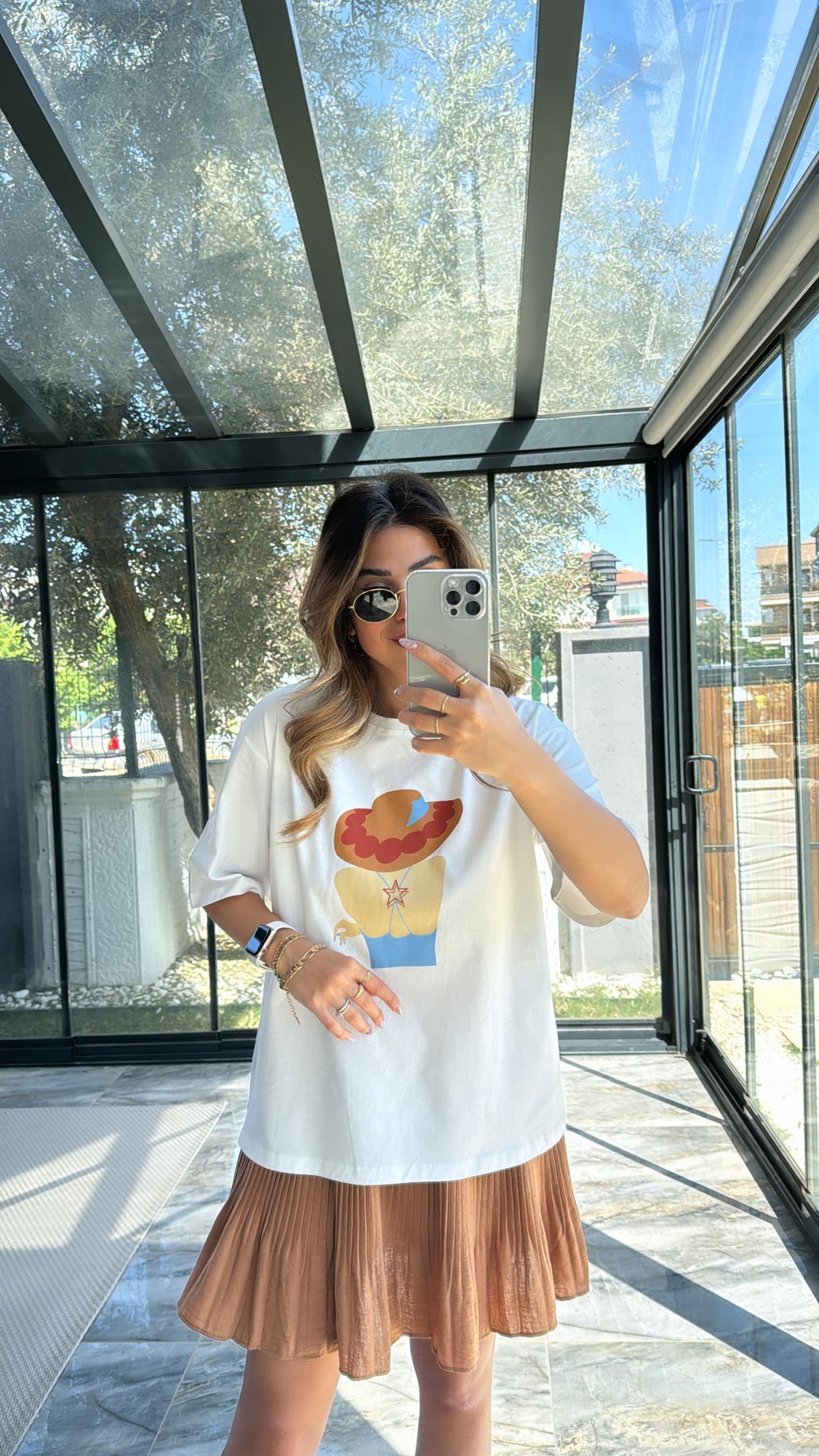 Şapka Baskılı Pamuklu Tshirt