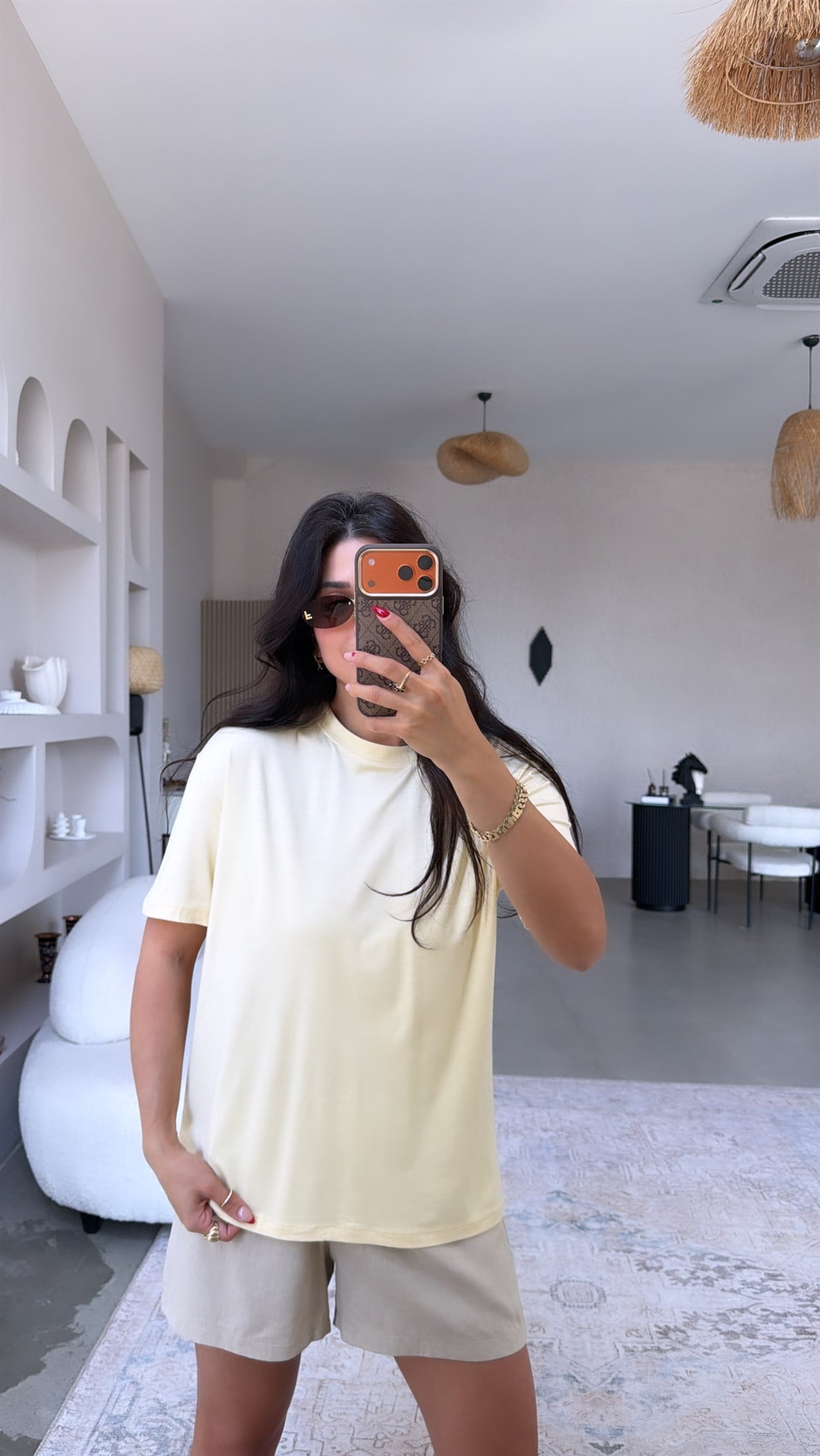 Sarı Bisiklet Yaka Viskon Tshirt