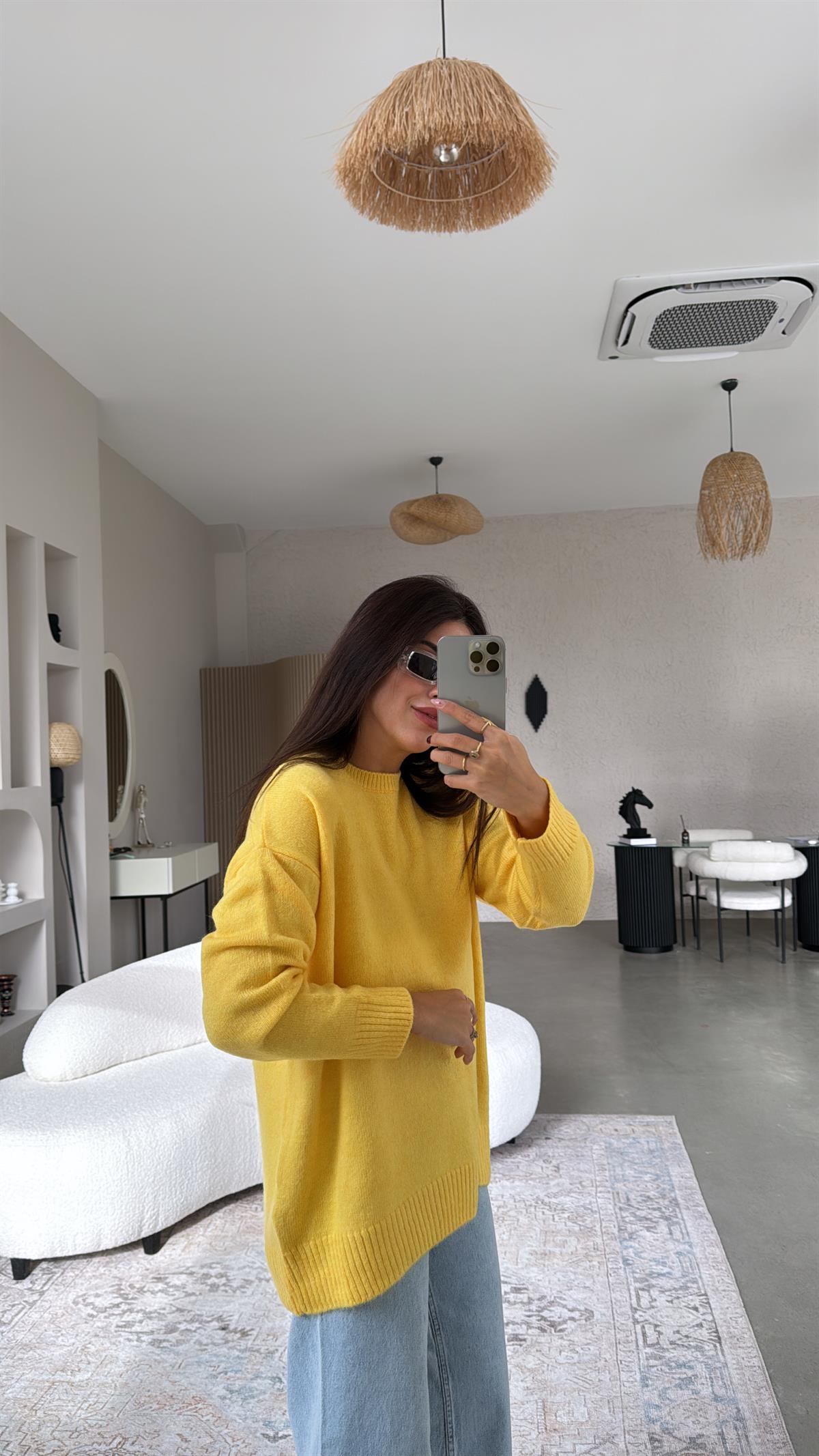 Sarı Bisiklet Yaka Yumoş Kazak