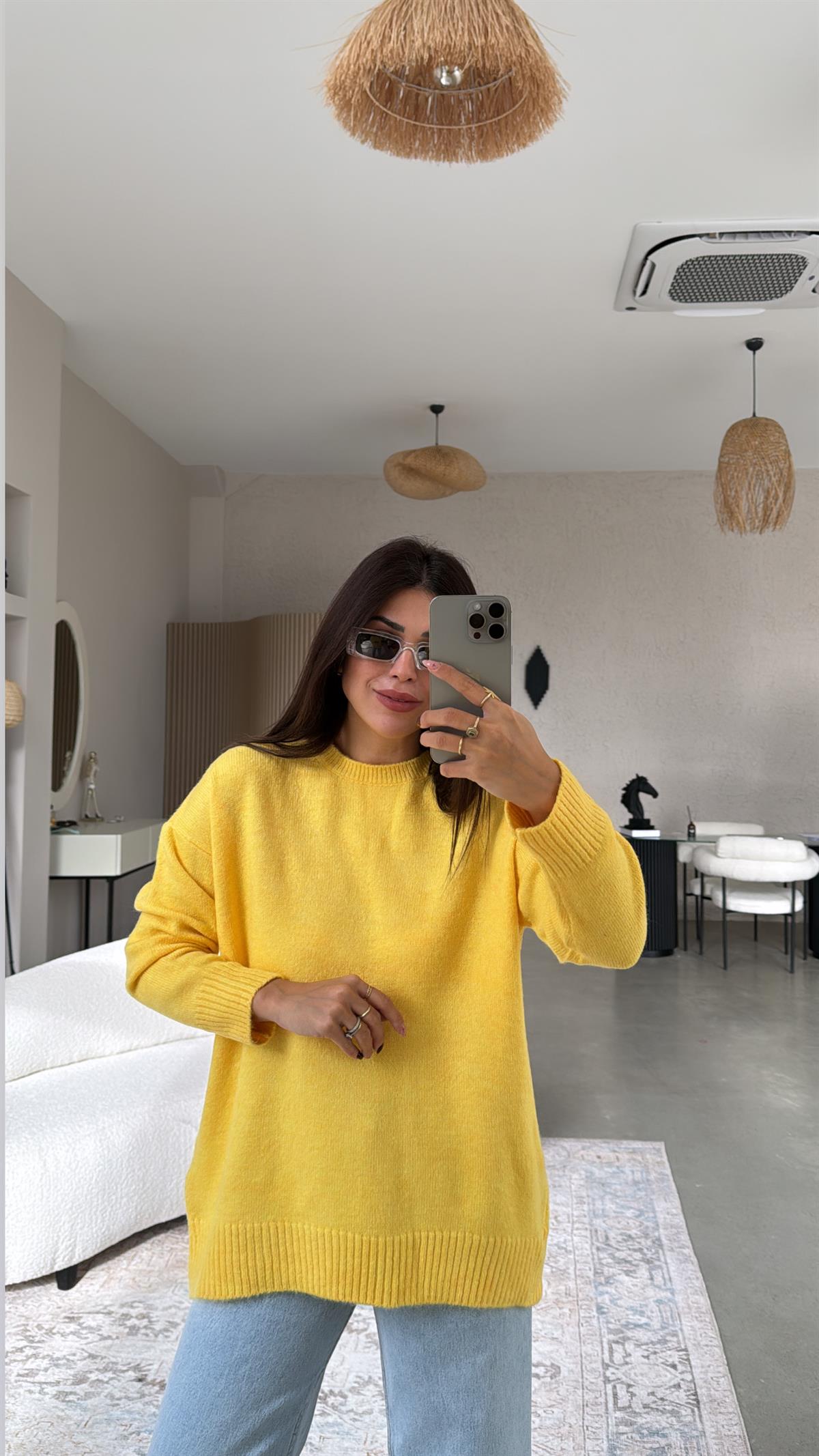 Sarı Bisiklet Yaka Yumoş Kazak