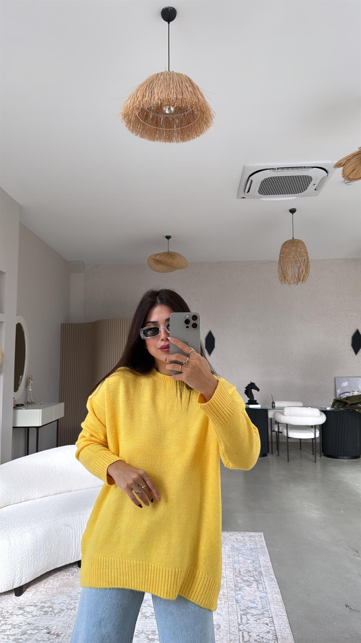 Sarı Bisiklet Yaka Yumoş Kazak