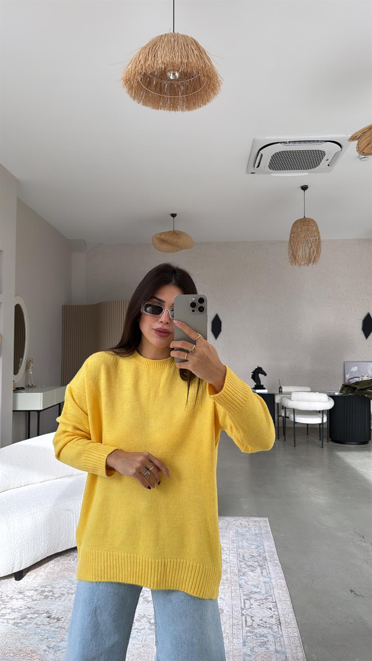 Sarı Bisiklet Yaka Yumoş Kazak