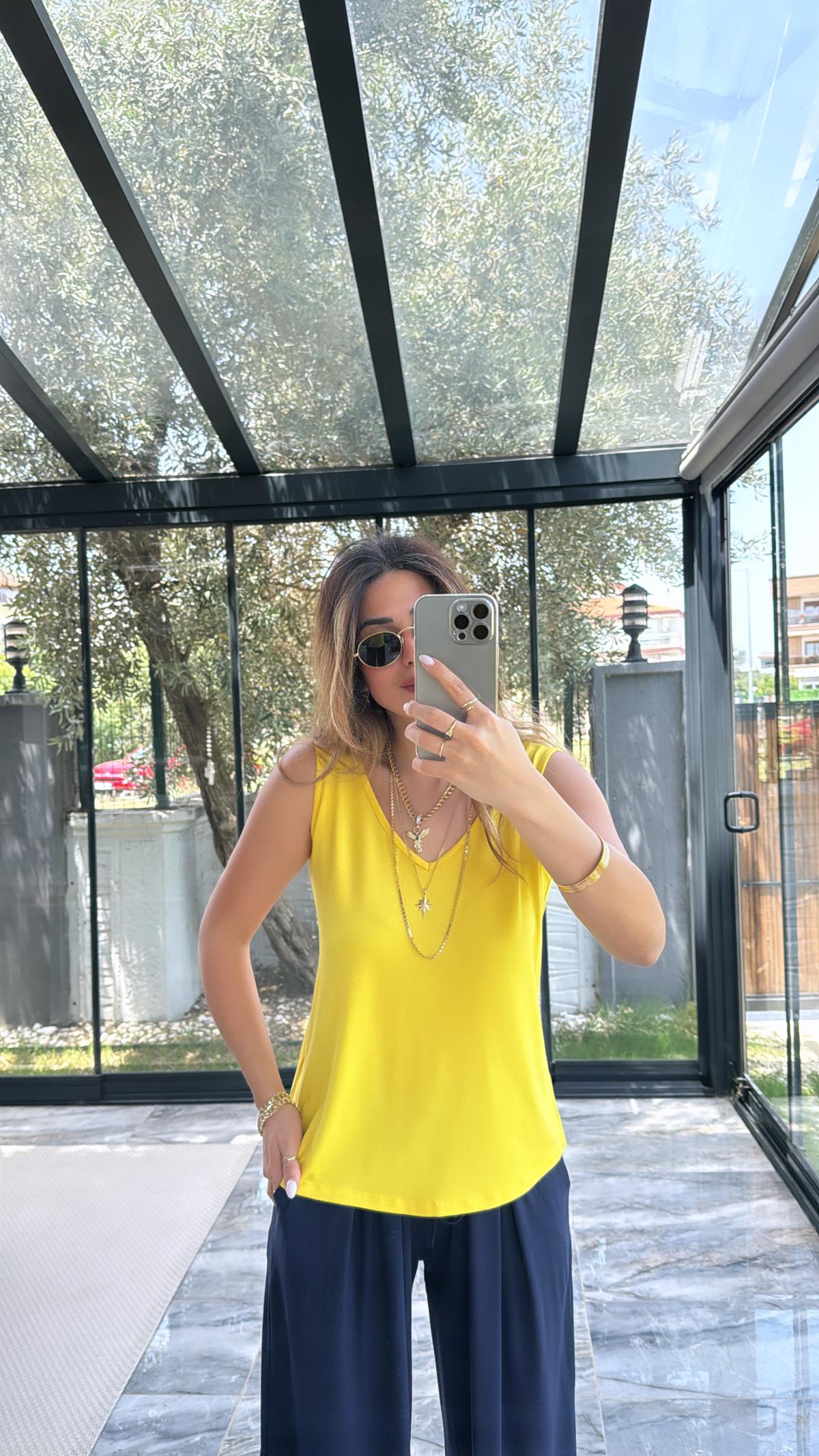 Sarı Ön Arka V Yaka Atlet