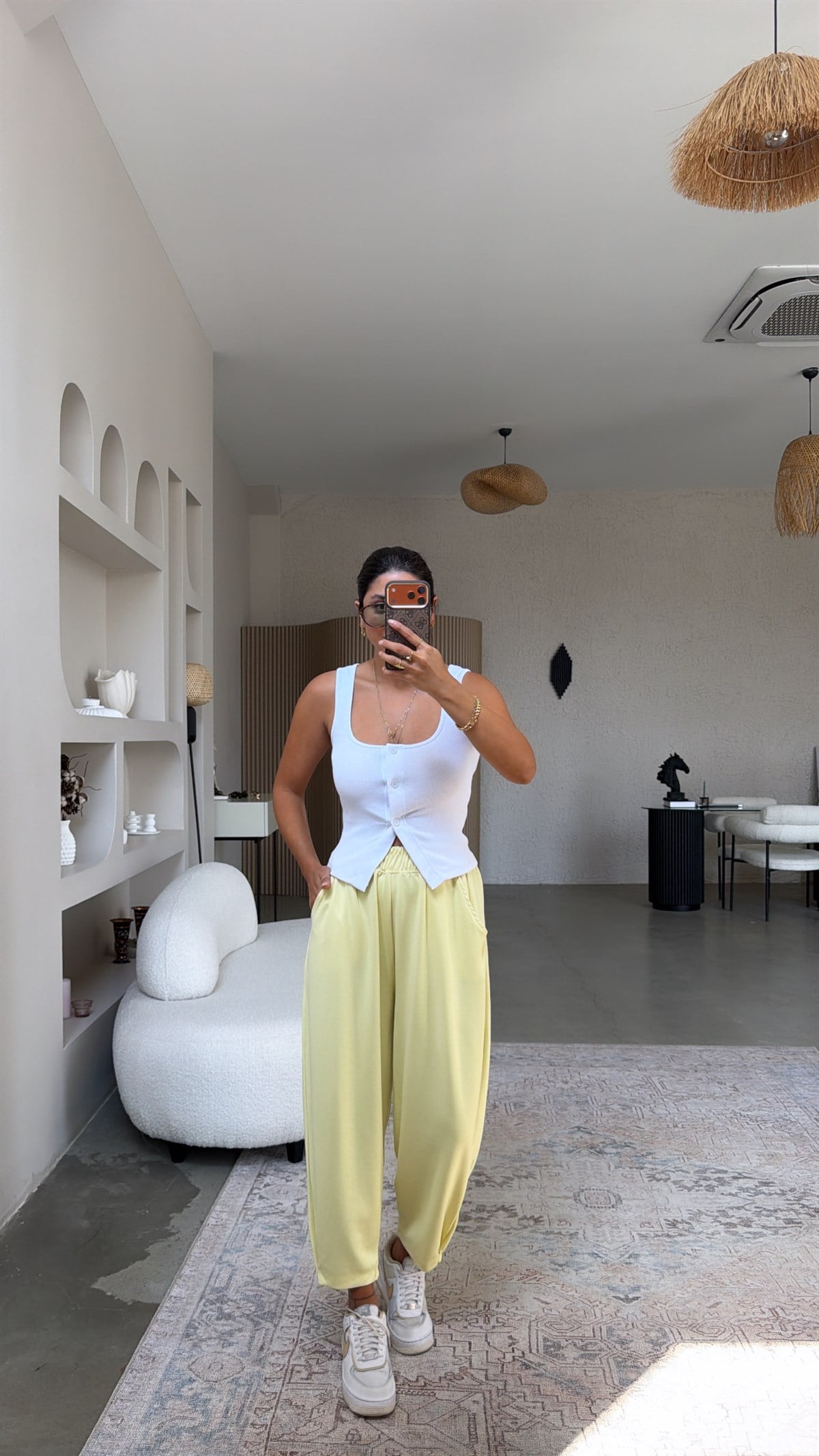 Sarı Paça Tutturma Baggy Eşofman