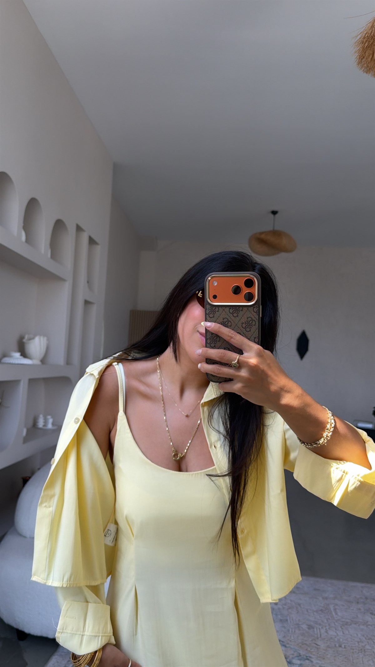 Sarı Tensel Premium Gömlek Elbise Takım