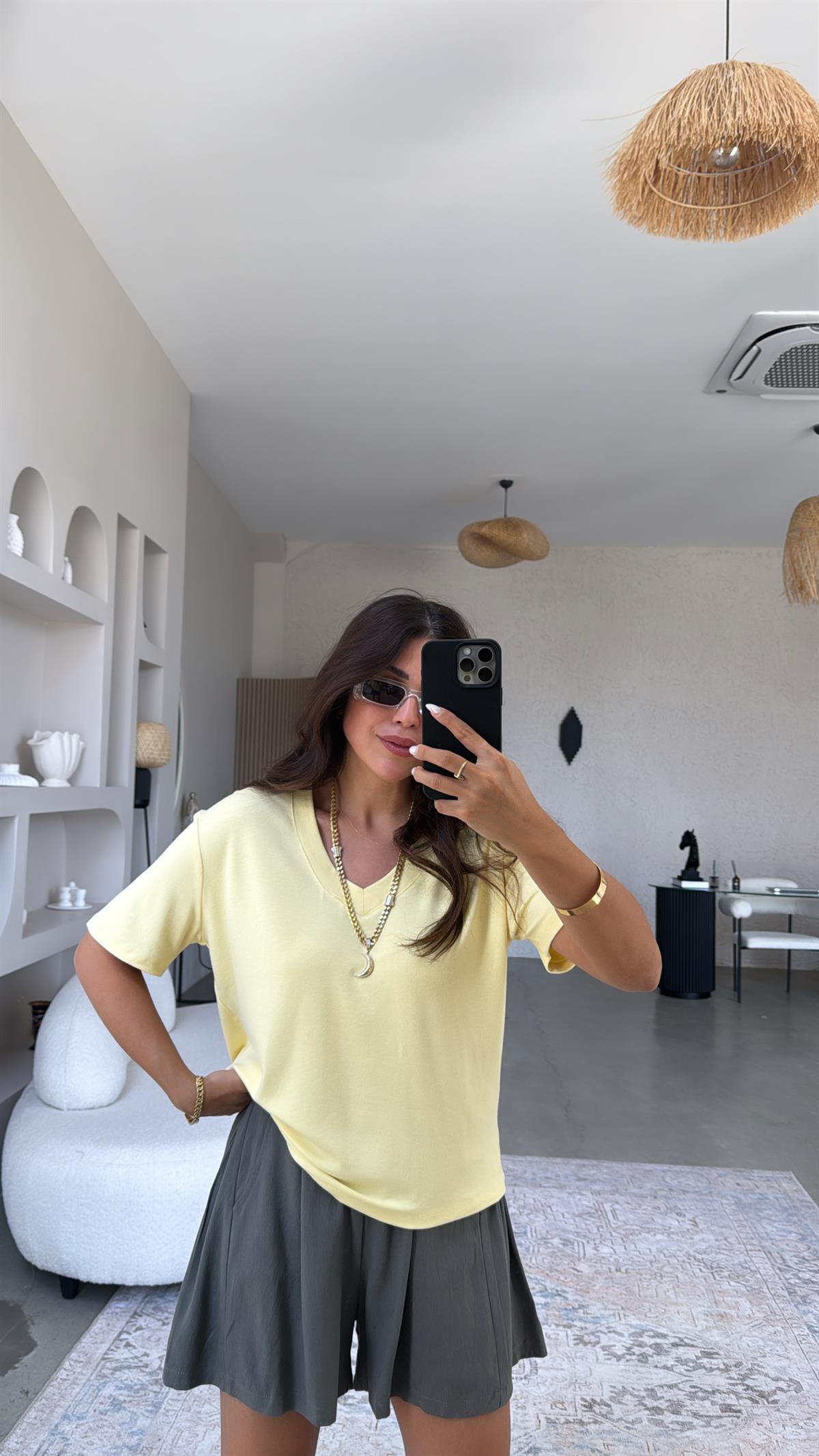 Sarı V Yaka Salaş Bluz